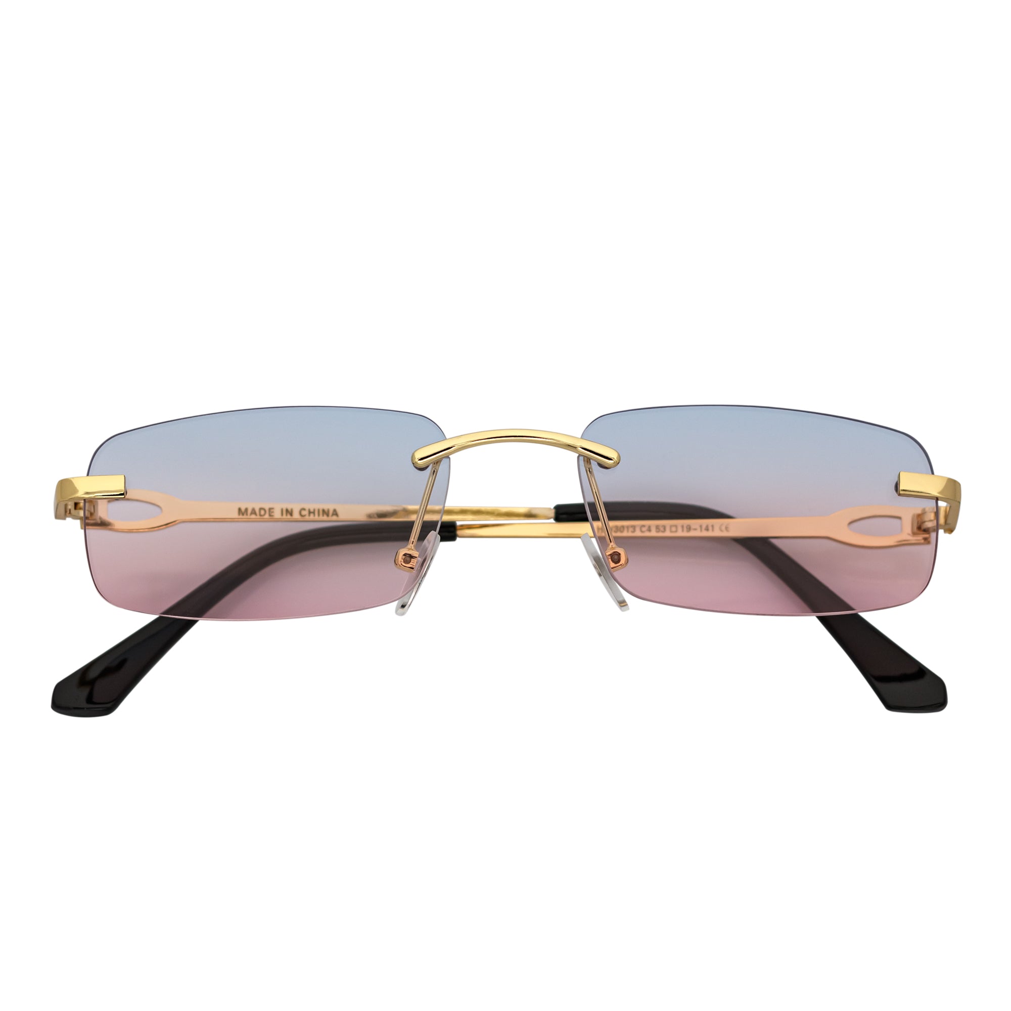 CHANELLE - Rimless Small Rectangle Sunglasses Gold Blue - Pink Fade Lens