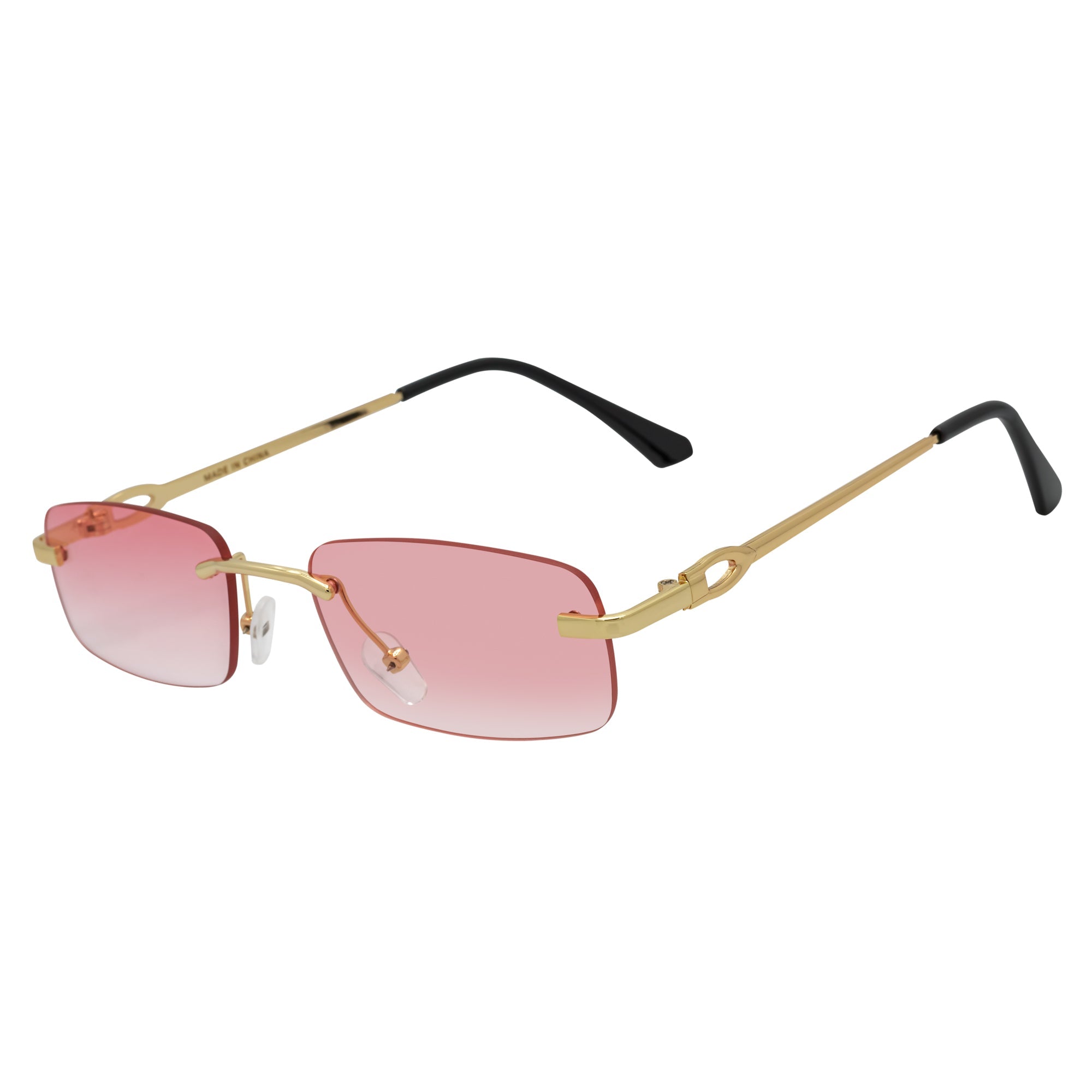 CHANELLE - Rimless Small Rectangle Sunglasses Gold Pink Fade Lens