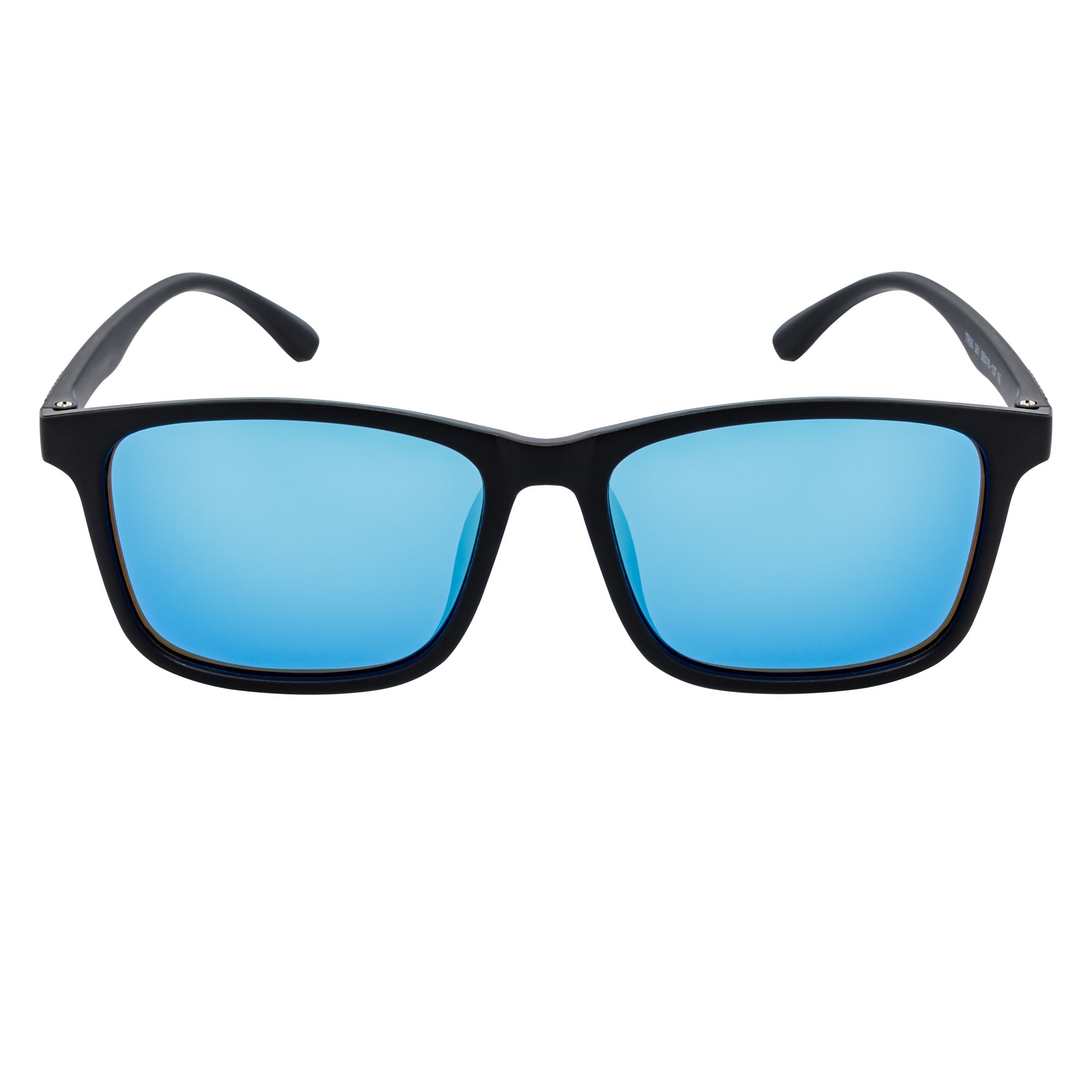 COMMUTER - Polarized Horn Rimmed Matte Black Sunglasses Blue Mirror