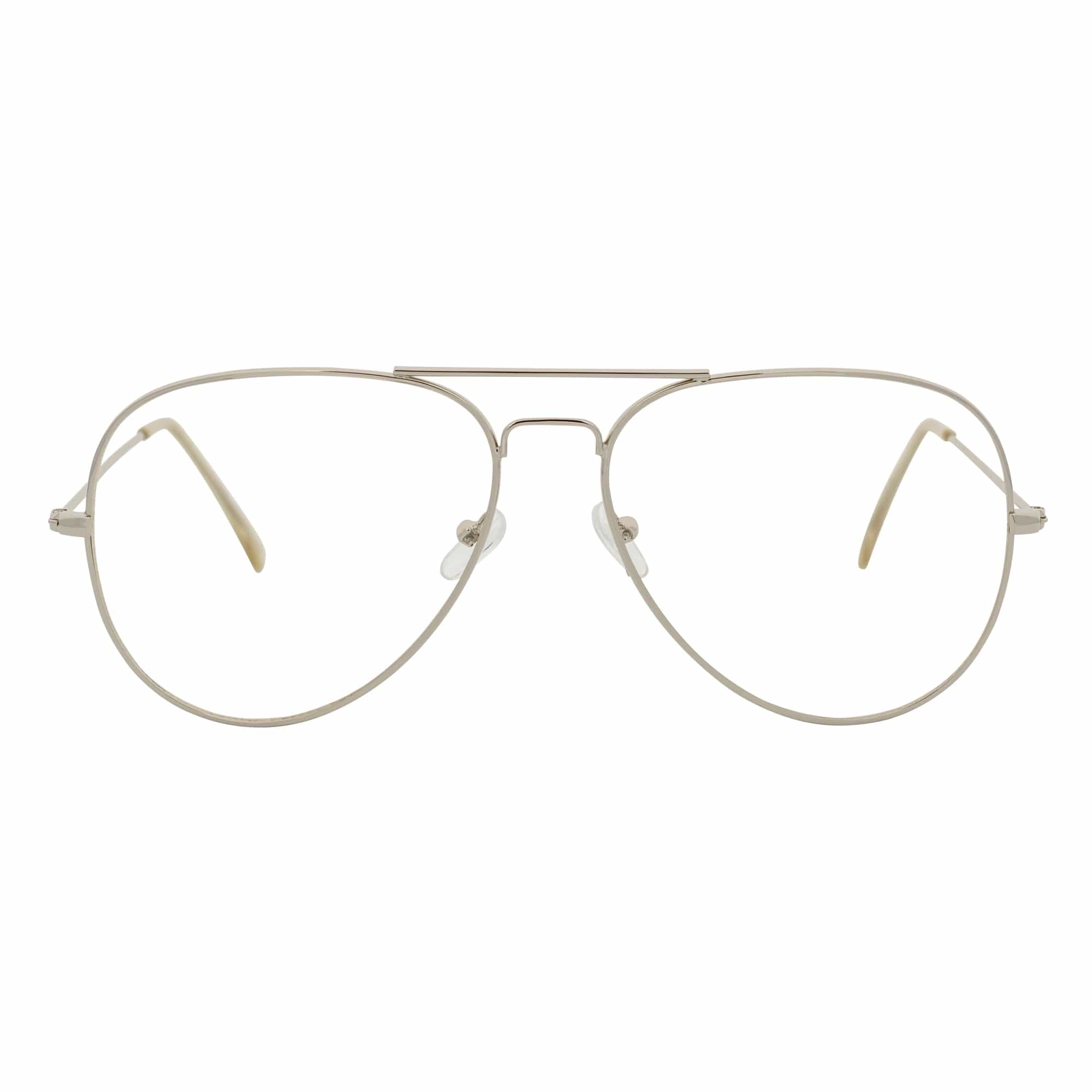 COOPER - Large Metal Aviator Blue Light Glasses Silver Clear Lens Glasses 54mm