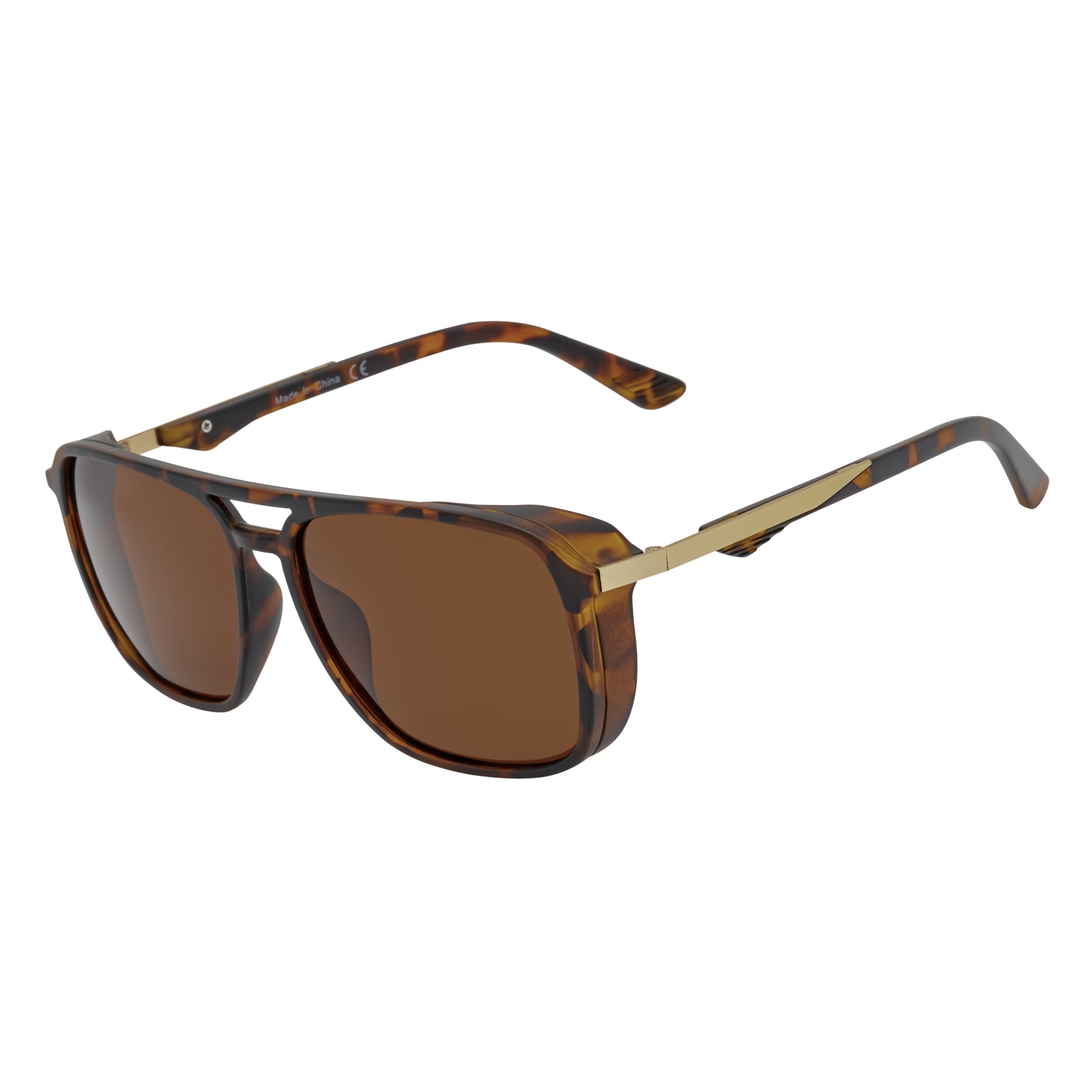 COVERT - Polarized Square Aviator Side Cover Tortoise Sunglasses Brown Lens