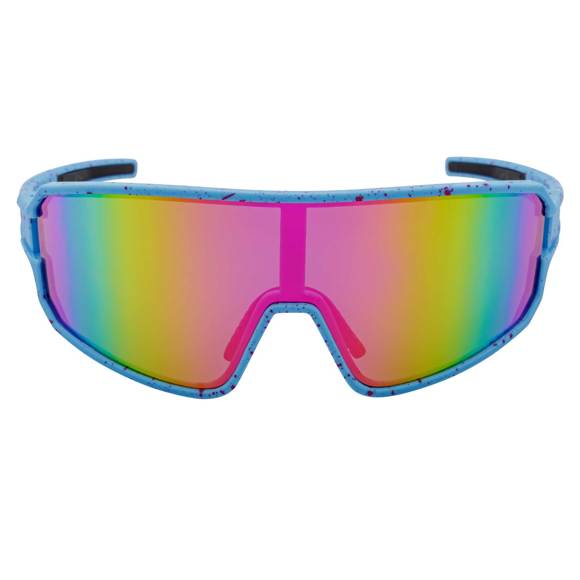 CYCLONE - Rectangle Sports Shield Sunglasses Blue Red - Speckled Pink Mirror