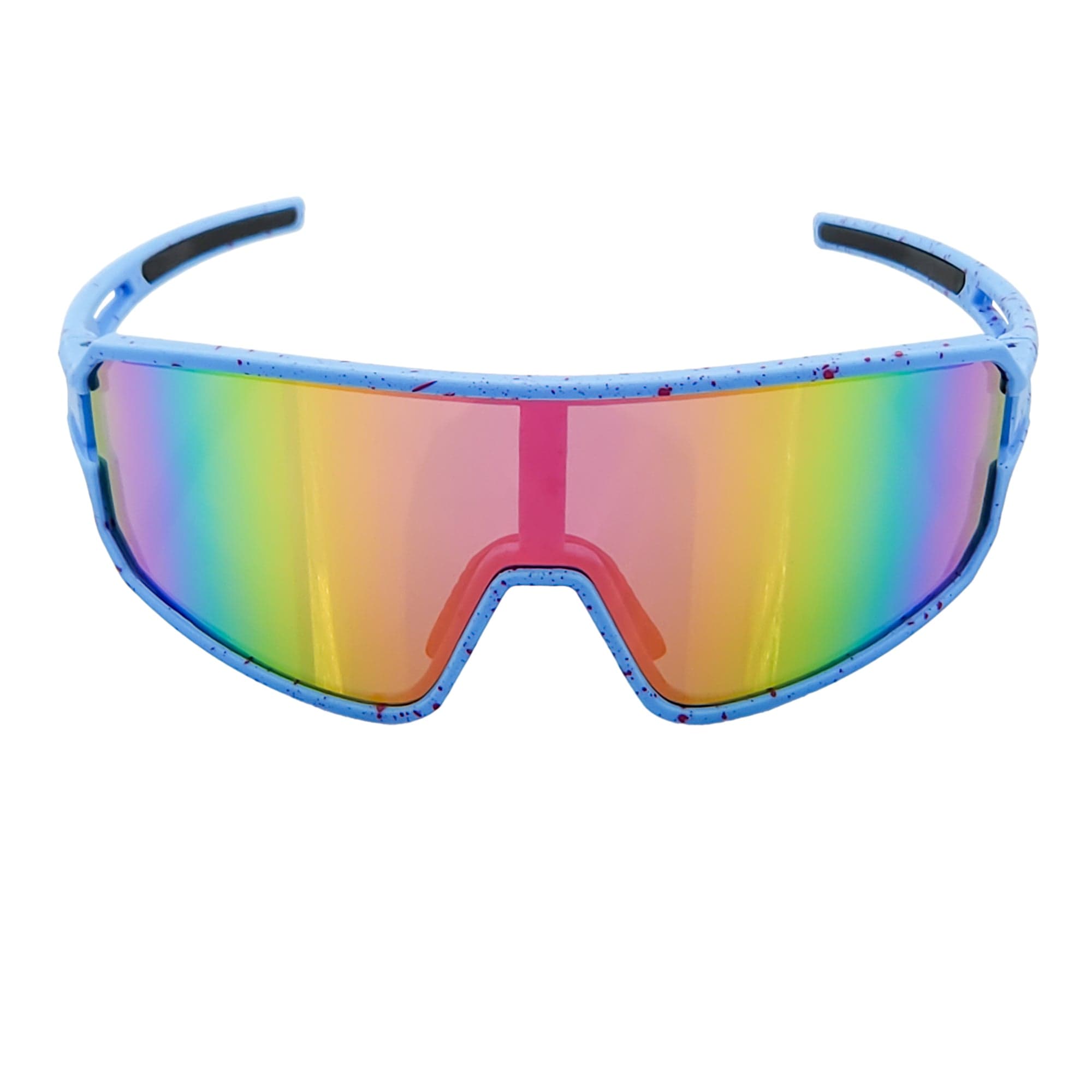 CYCLONE - Rectangle Sports Shield Sunglasses Blue Red - Speckled Pink Mirror