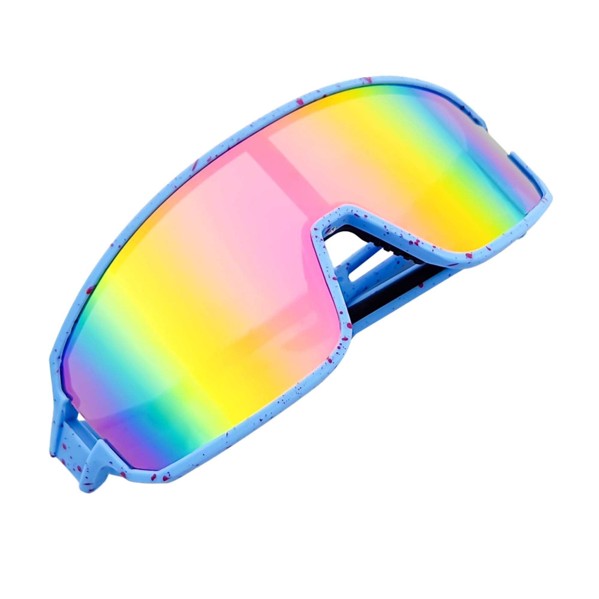 CYCLONE - Rectangle Sports Shield Sunglasses Blue Red - Speckled Pink Mirror