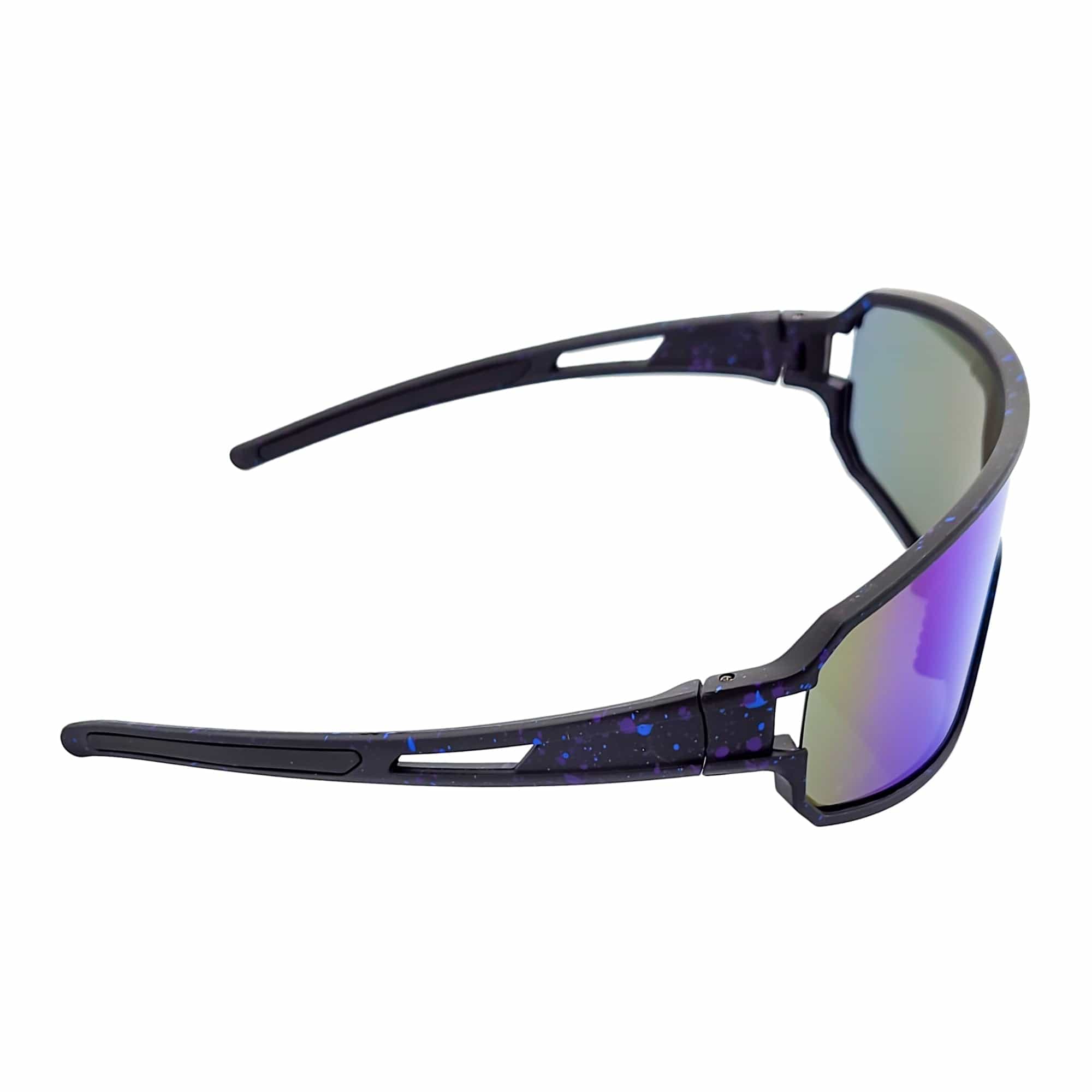 CYCLONE - Rectangle Sports Shield Sunglasses Matte Black Blue Mirror