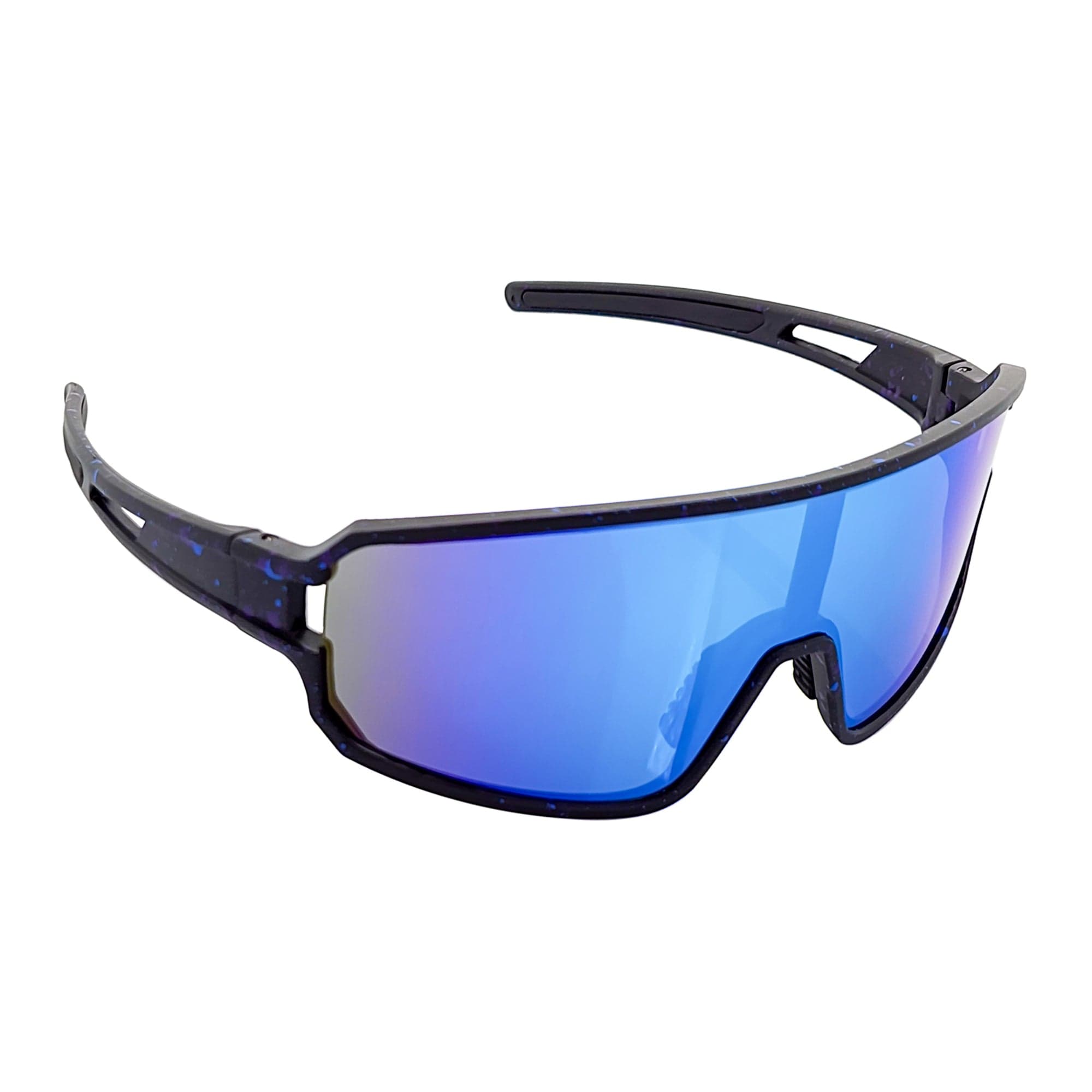 CYCLONE - Rectangle Sports Shield Sunglasses Matte Black Blue Mirror