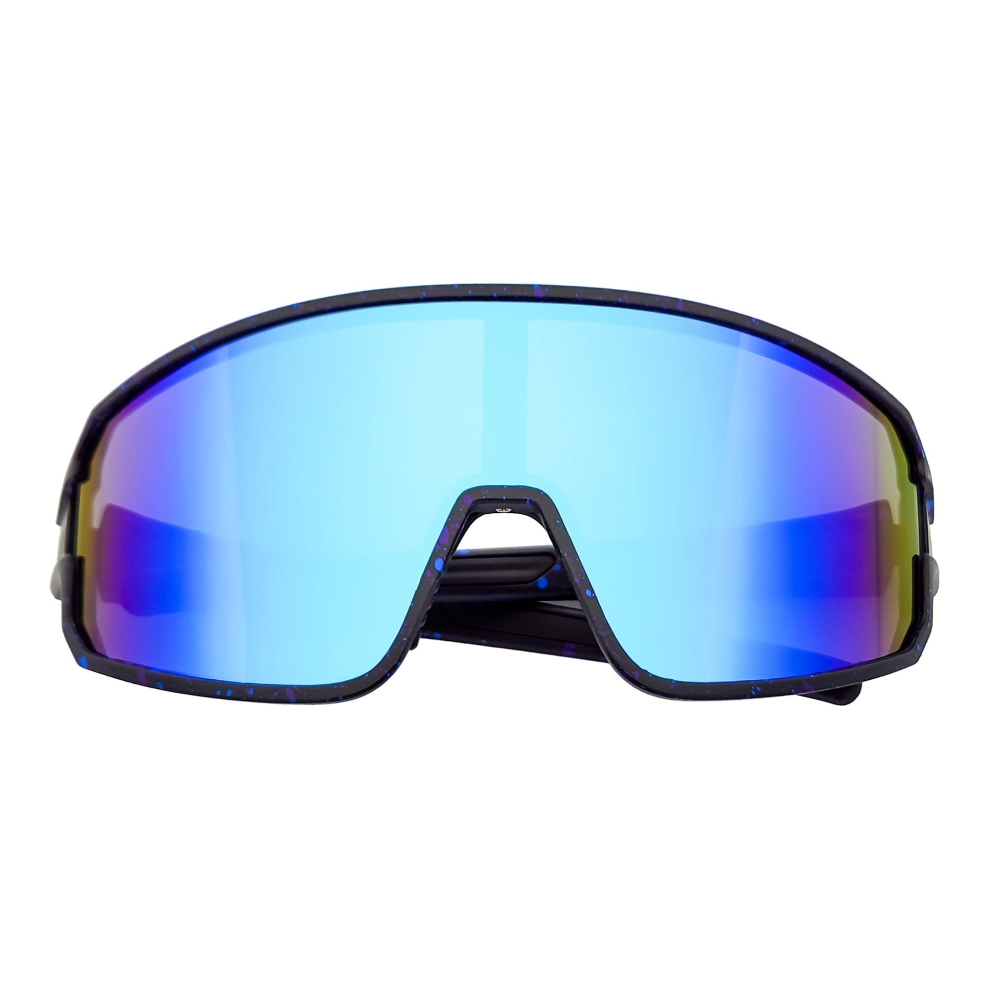 CYCLONE - Rectangle Sports Shield Sunglasses Matte Black Blue Mirror