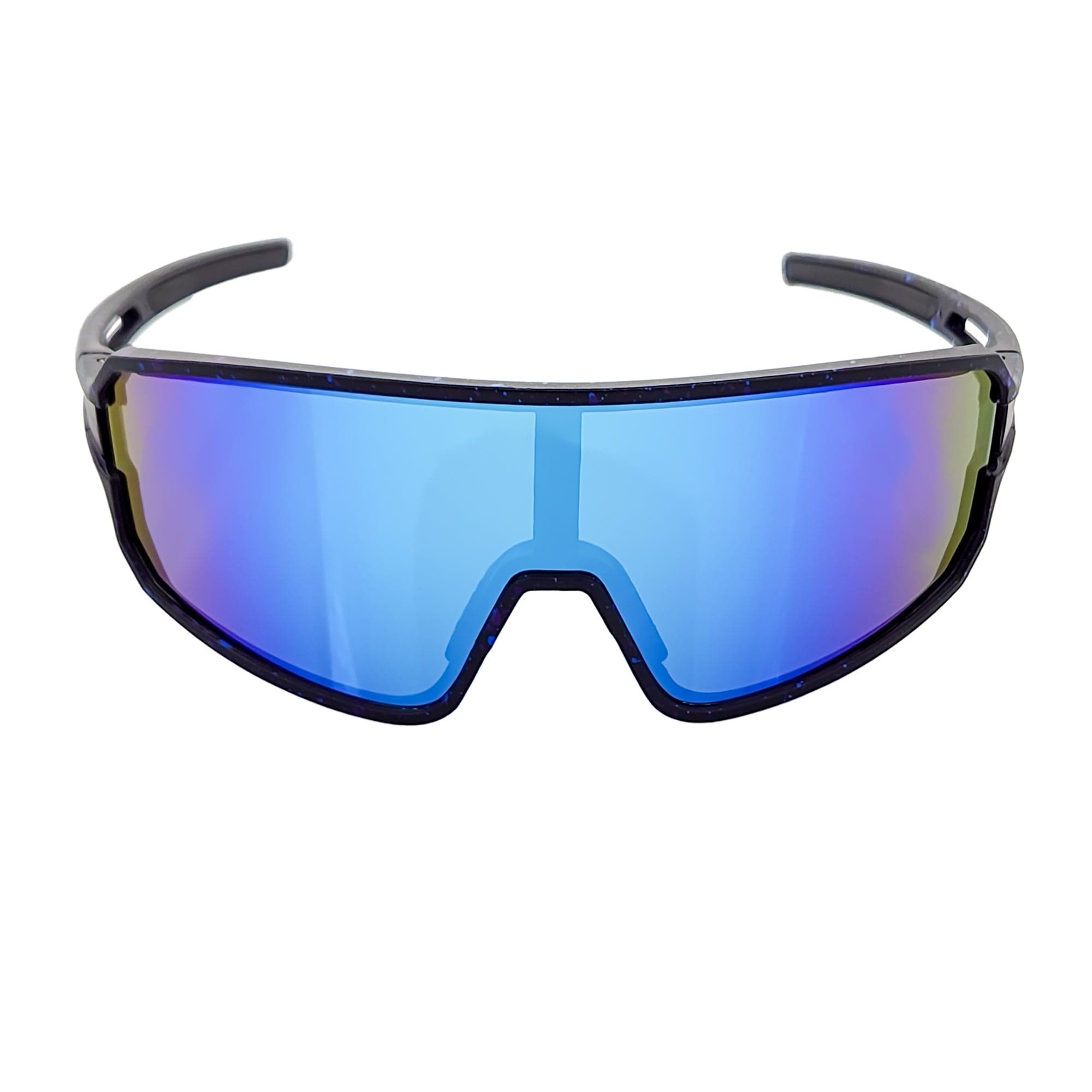 CYCLONE - Rectangle Sports Shield Sunglasses Matte Black Blue Mirror