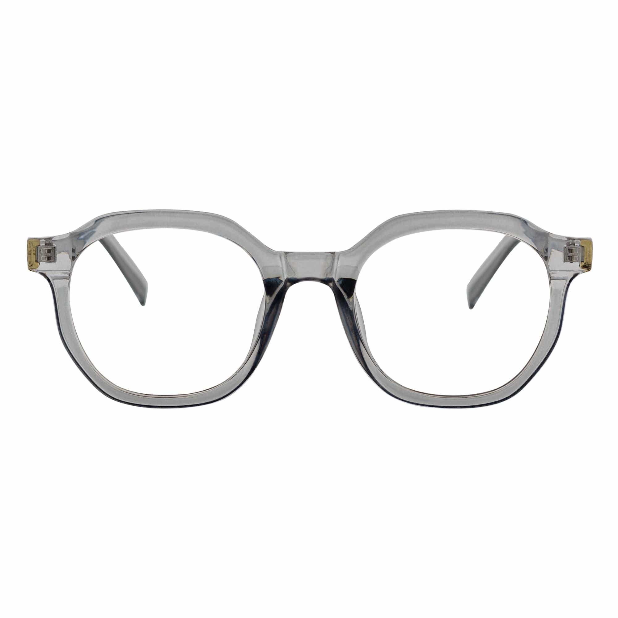 DARIO - Classic Round Horn Rimmed Blue Light Glasses Clear Gray Clear Lens