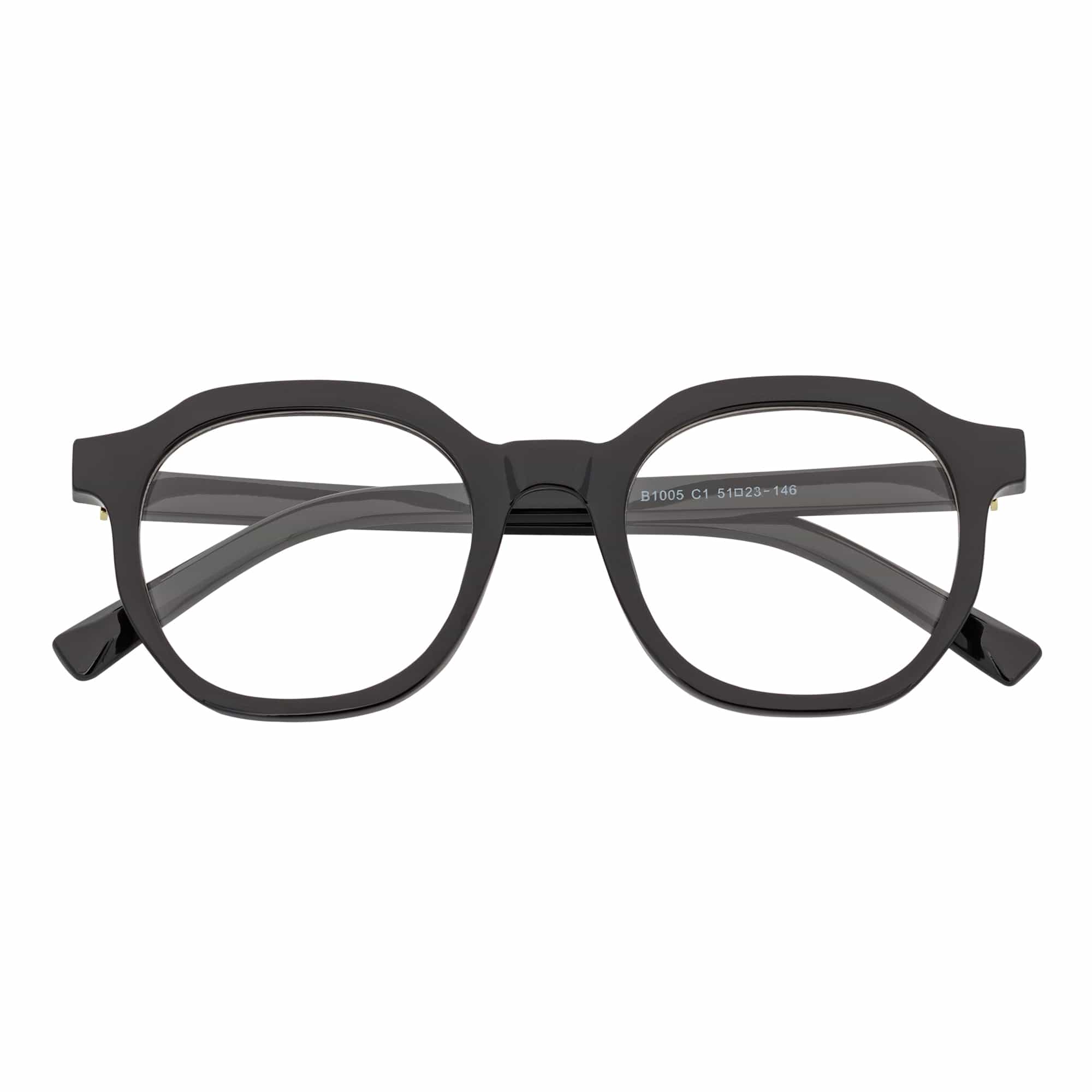 DARIO - Classic Round Horn Rimmed Blue Light Glasses Gloss Black Clear Lens
