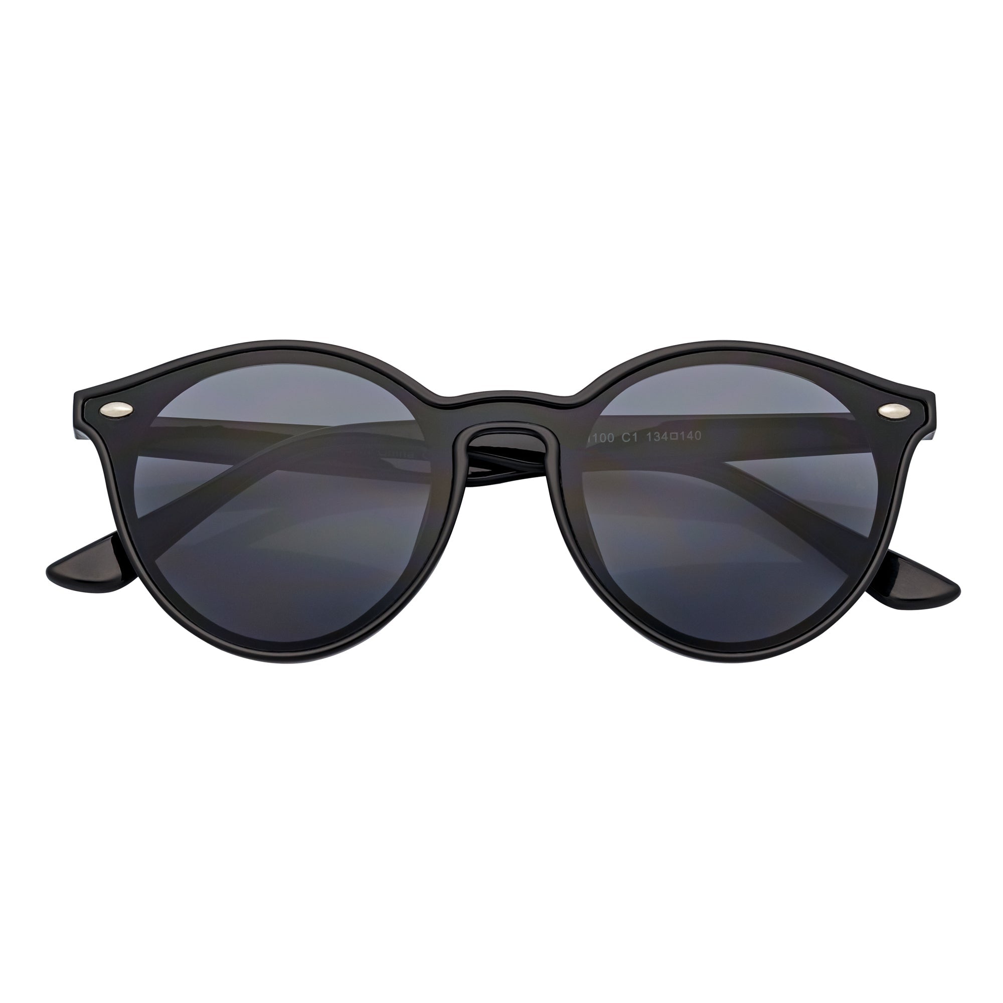 DEVO - Small Flat Lens Round Horn Rimmed Sunglasses Black Smoke