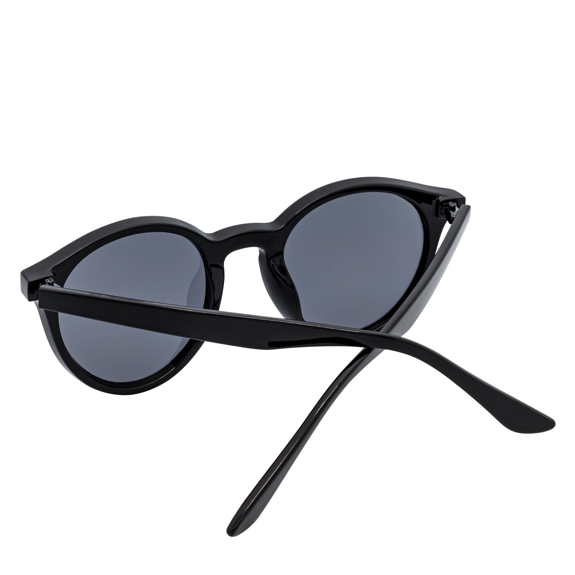 DEVO - Small Flat Lens Round Horn Rimmed Sunglasses Black Smoke