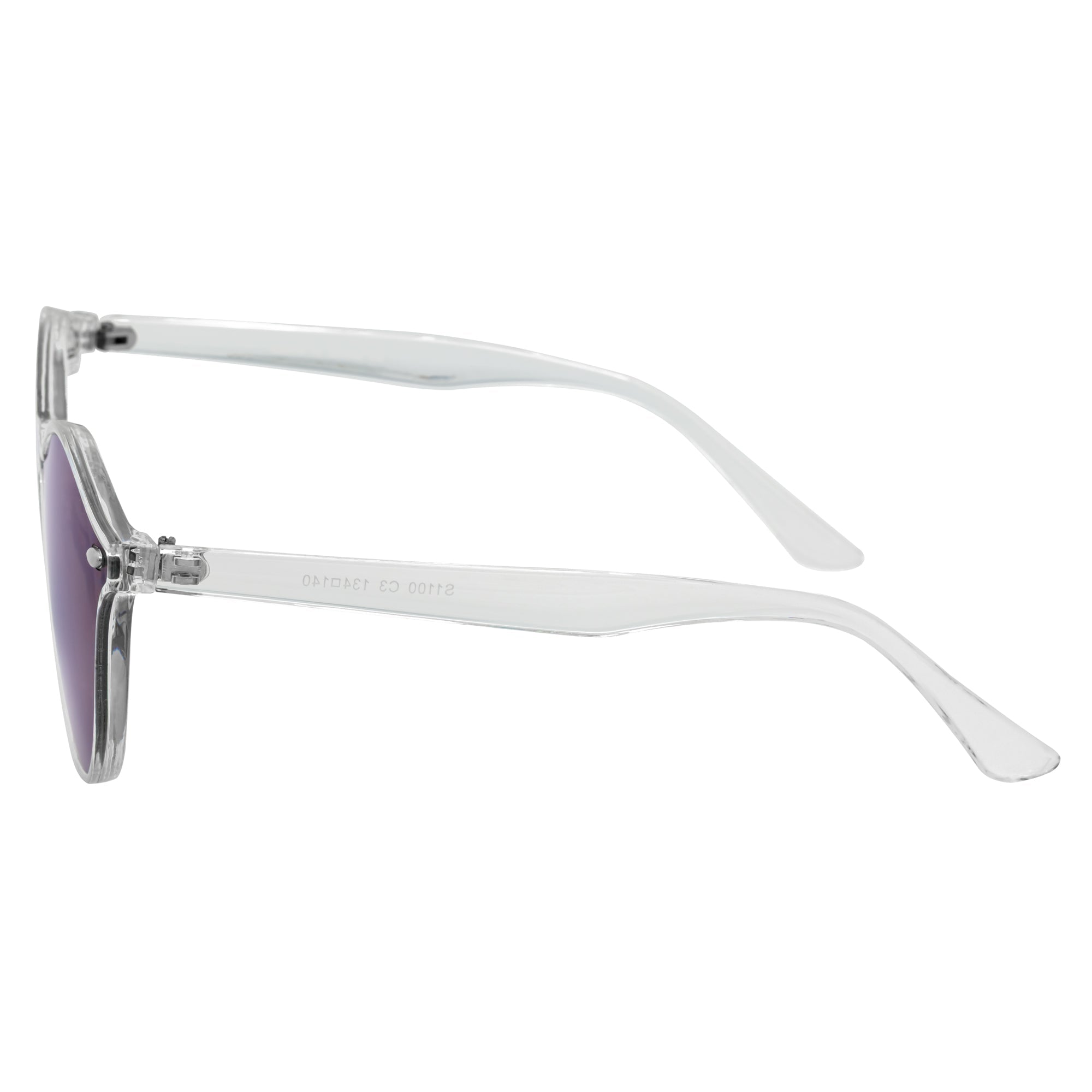 DEVO - Small Flat Lens Round Horn Rimmed Sunglasses Crystal Blue Mirror