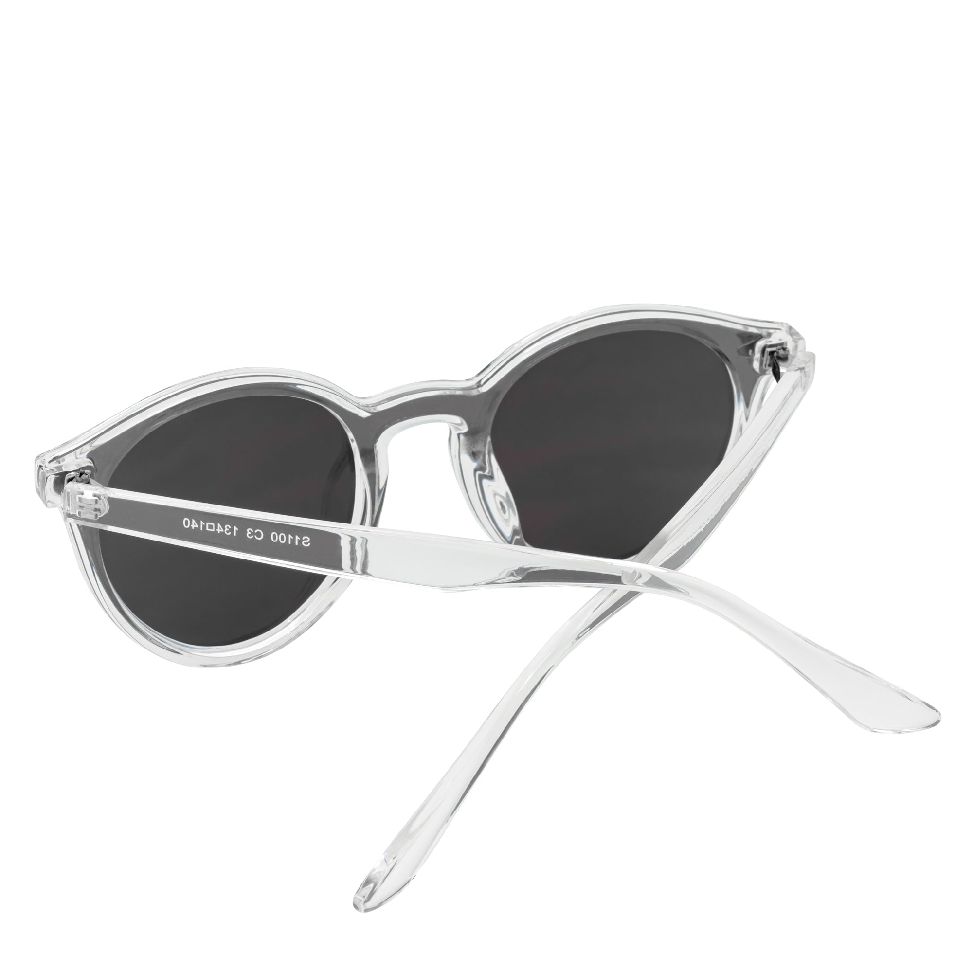 DEVO - Small Flat Lens Round Horn Rimmed Sunglasses Crystal Blue Mirror