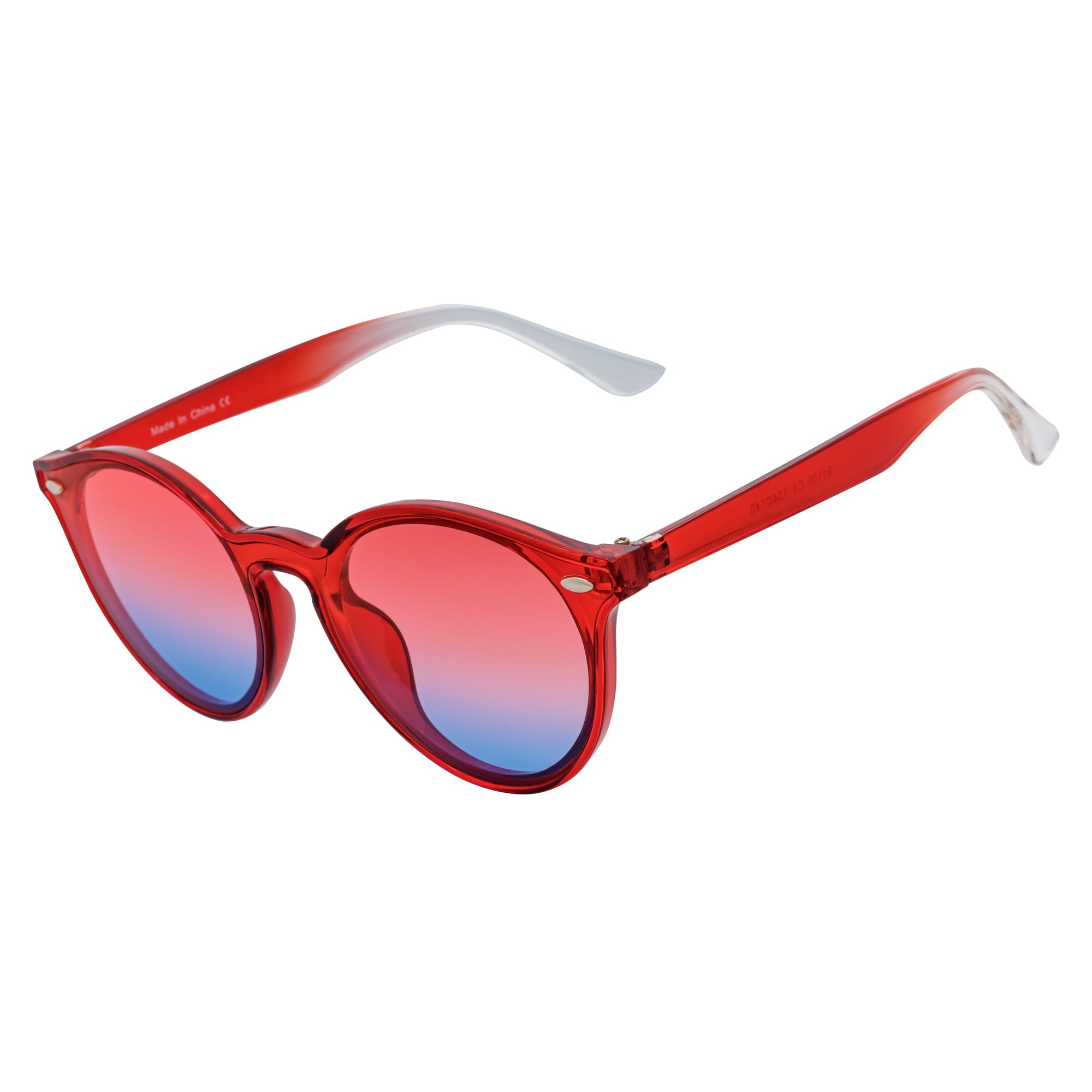 DEVO - Small Round Horn Rimmed Sunglasses Crystal Red Blue-Red Fade