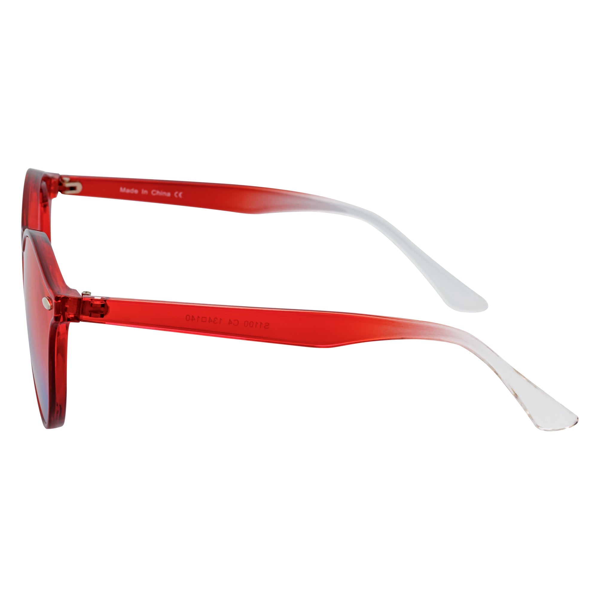 DEVO - Small Round Horn Rimmed Sunglasses Crystal Red Blue-Red Fade