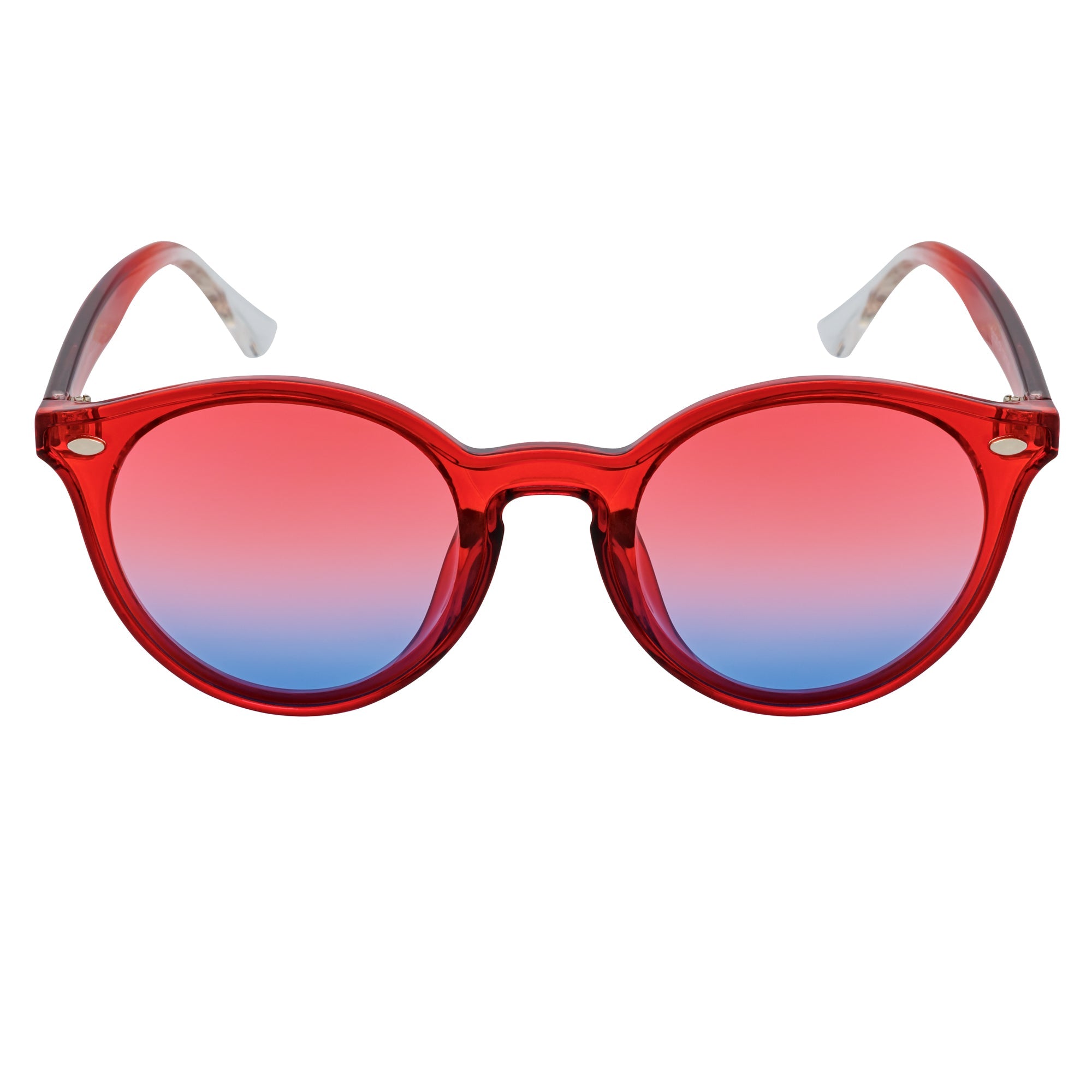 DEVO - Small Round Horn Rimmed Sunglasses Crystal Red Blue-Red Fade