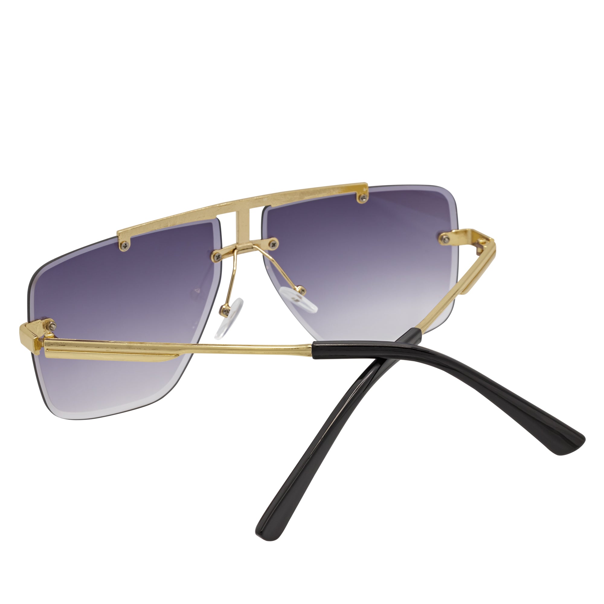 DIRECTOR - Rimless Metal Flat Top Aviator Sunglasses Gold Lavender Lens