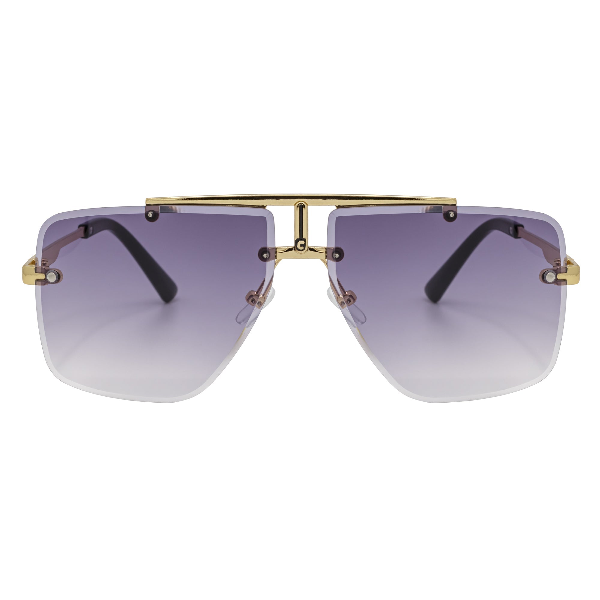 DIRECTOR - Rimless Metal Flat Top Aviator Sunglasses Gold Lavender Lens