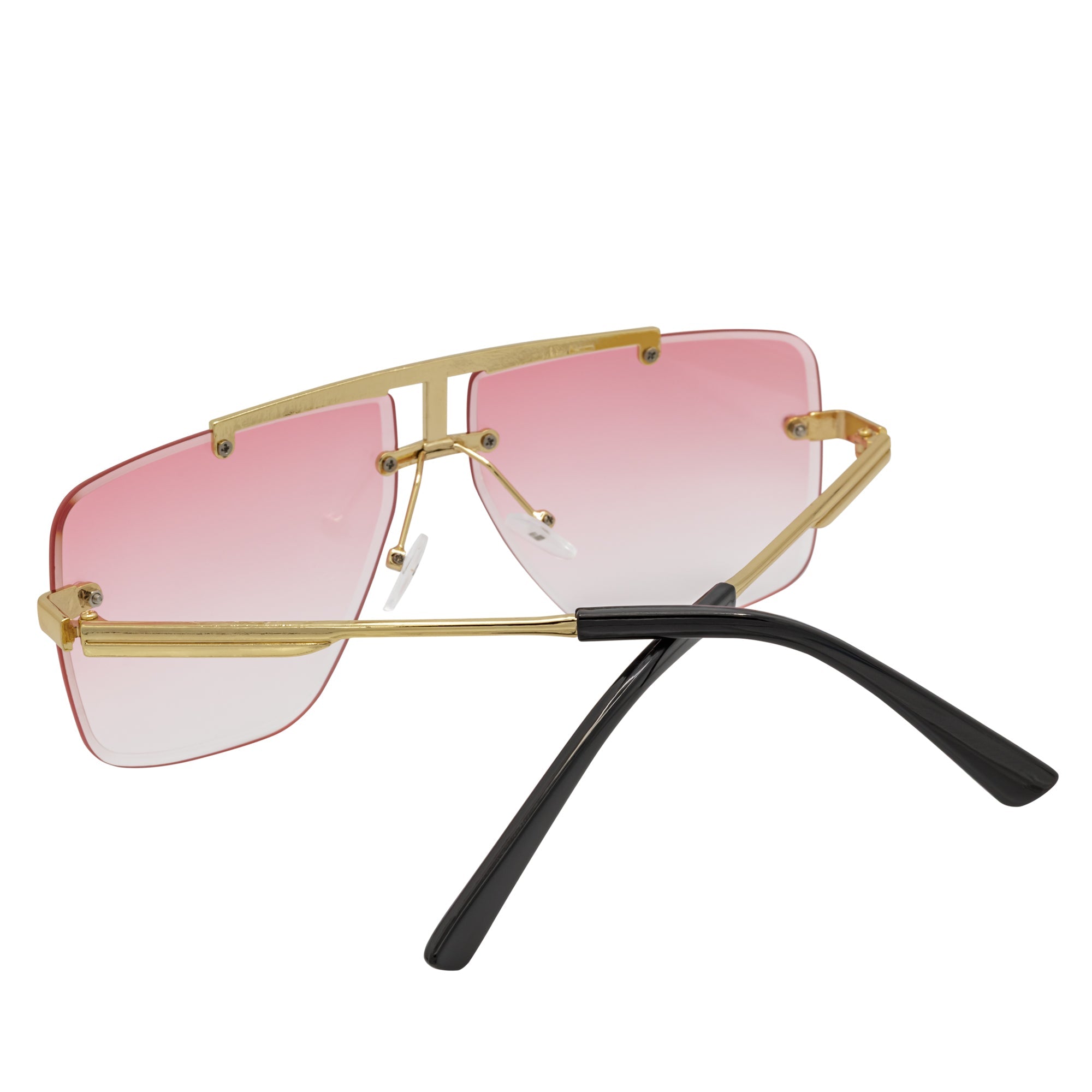 DIRECTOR - Rimless Metal Flat Top Aviator Sunglasses Gold Pink Fade Lens