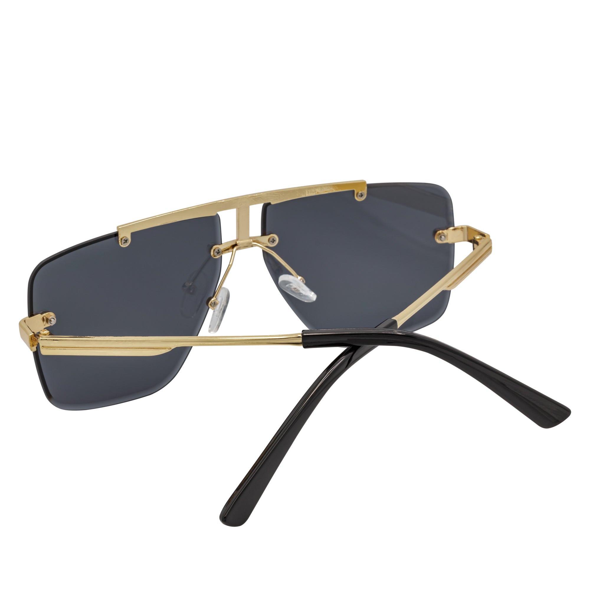 DIRECTOR - Rimless Metal Flat Top Aviator Sunglasses Gold Smoke