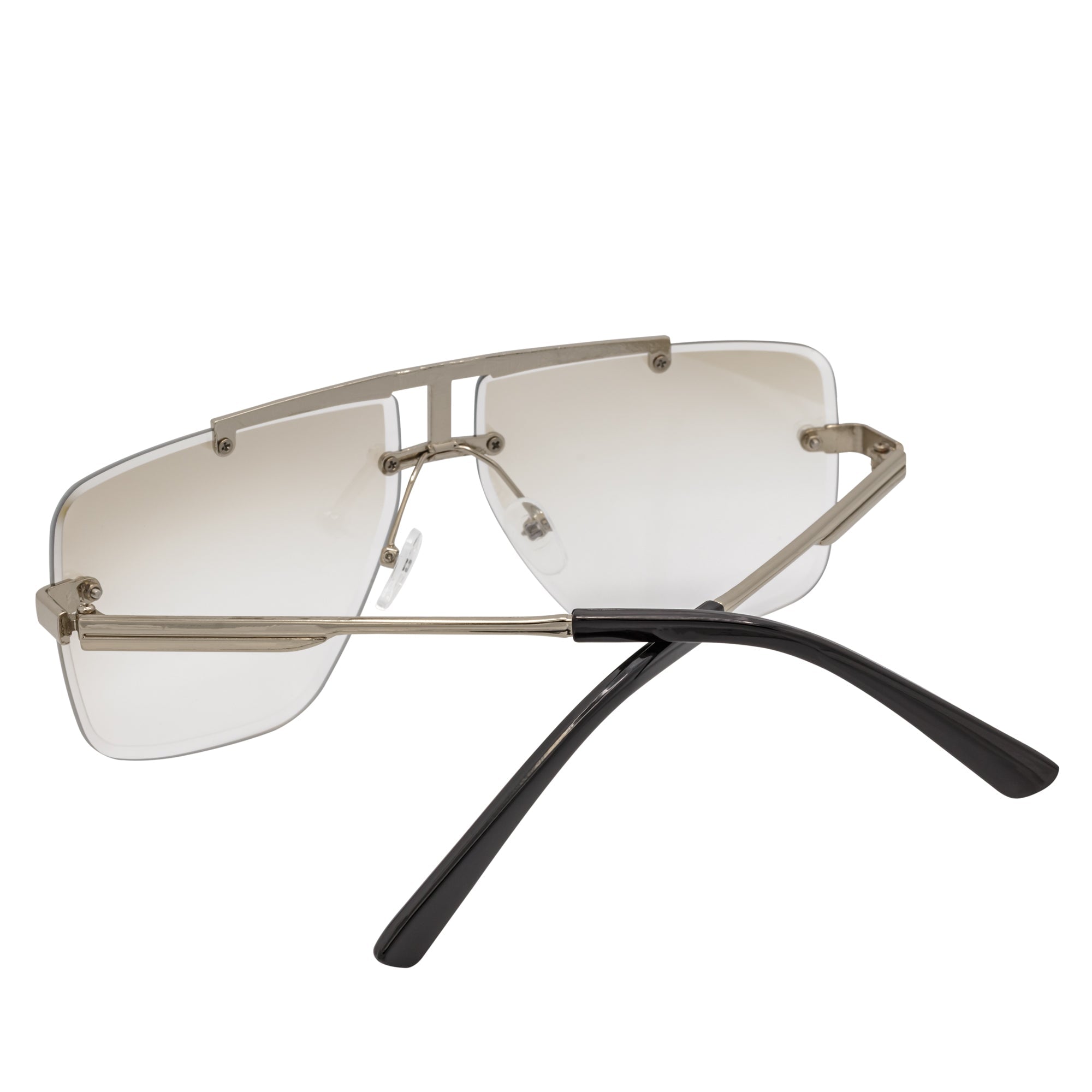 DIRECTOR - Rimless Metal Flat Top Aviator Sunglasses Silver Clear Lens