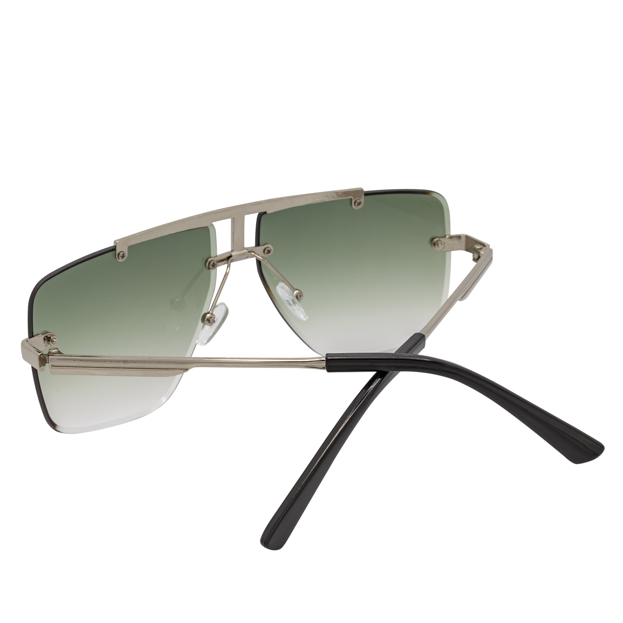 DIRECTOR - Rimless Metal Flat Top Aviator Sunglasses Silver Green Fade Lens