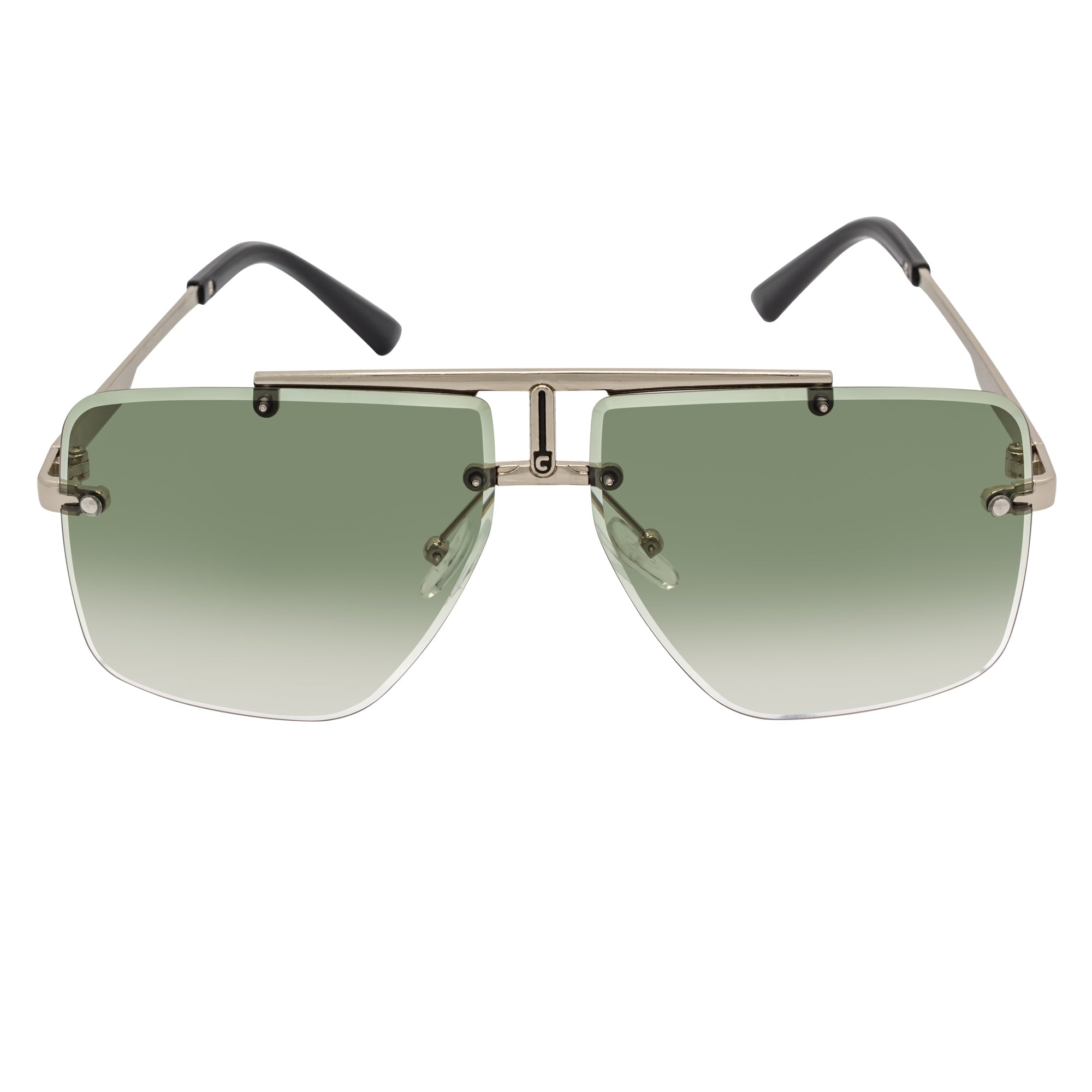 DIRECTOR - Rimless Metal Flat Top Aviator Sunglasses Silver Green Fade Lens