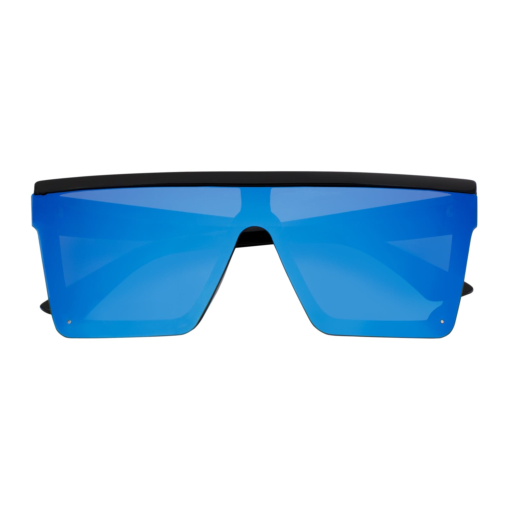 EDGE - Flat Top Rimless Sports Rectangle Sunglasses Gloss Black Blue Mirror
