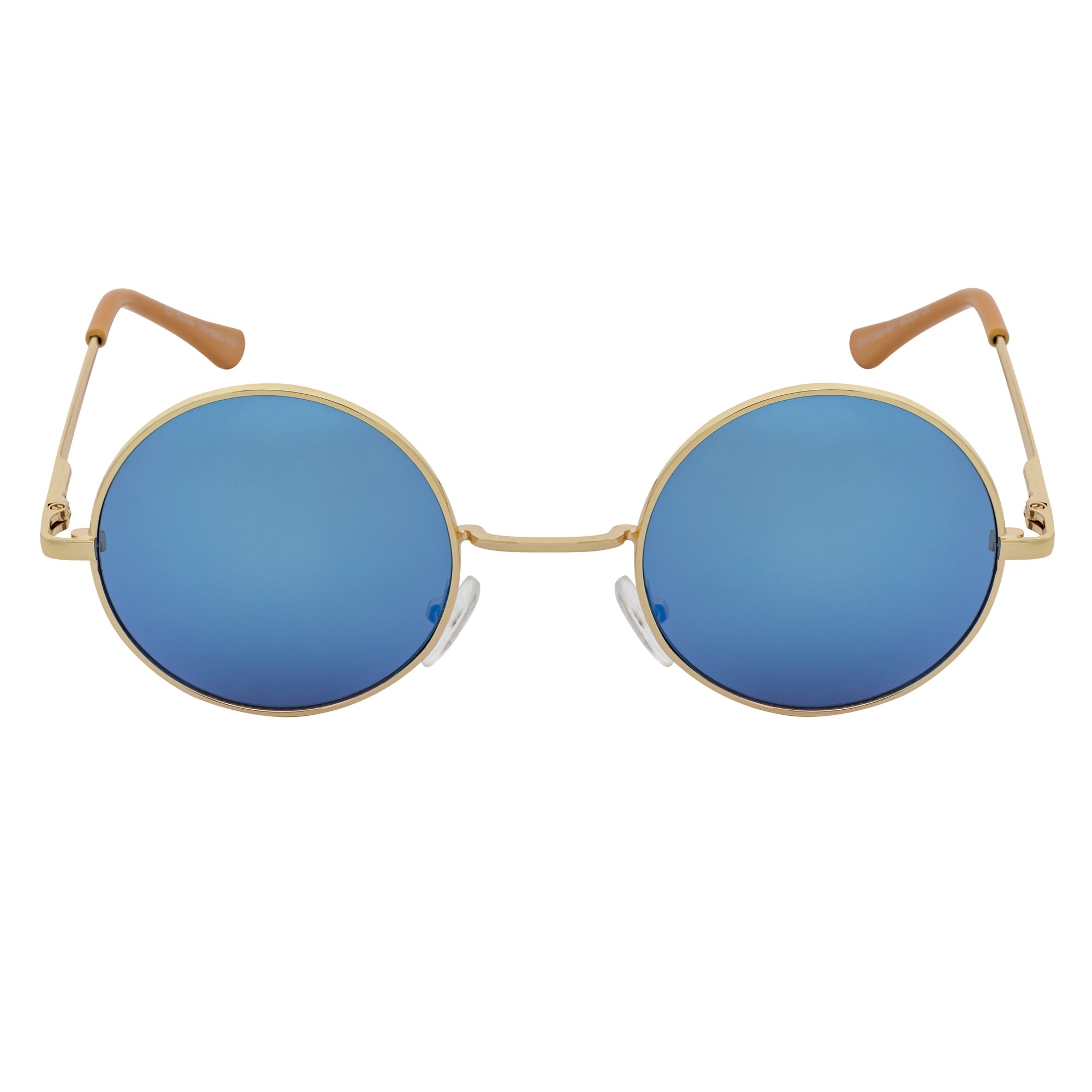 ELTON - Retro Small Metal Circle Round Sunglasses Gold Blue Mirror Lens
