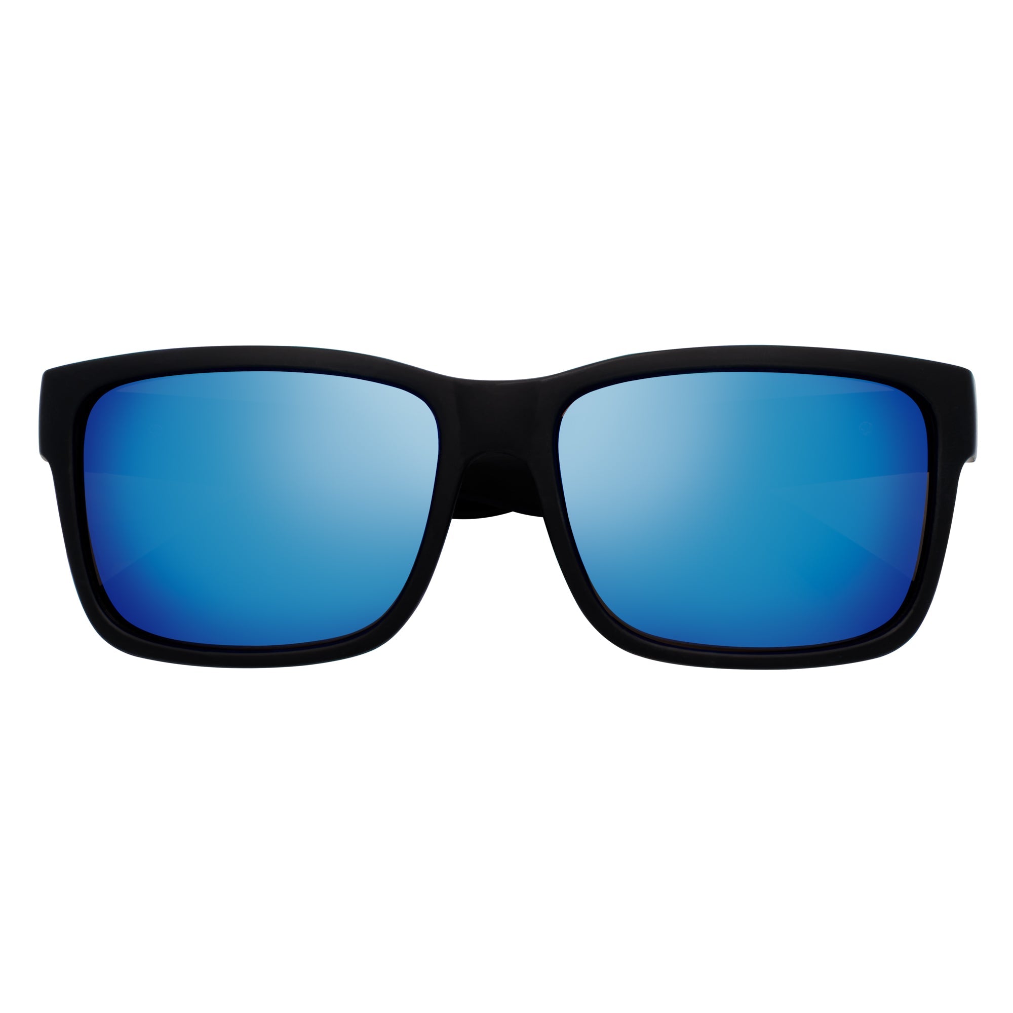 ENZO - Modern Sports Thick Square Sunglasses Matte Black Blue Mirror