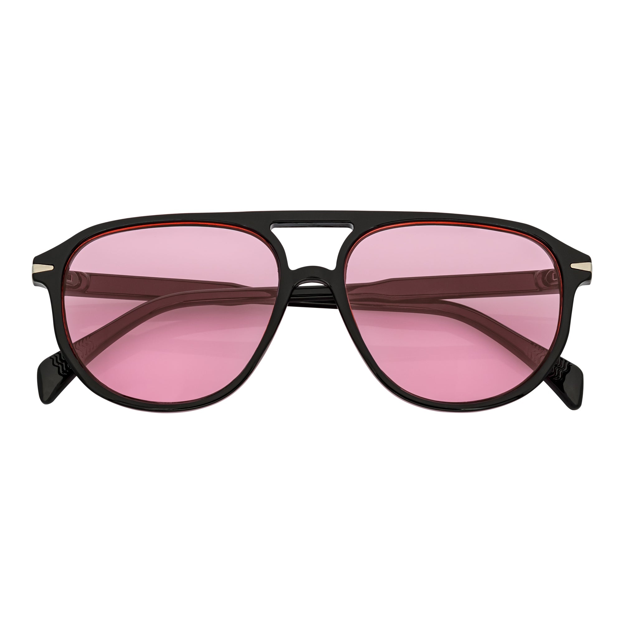 EPOCH - Classic Flat Top Plastic Aviator Black Sunglasses Pink Lens