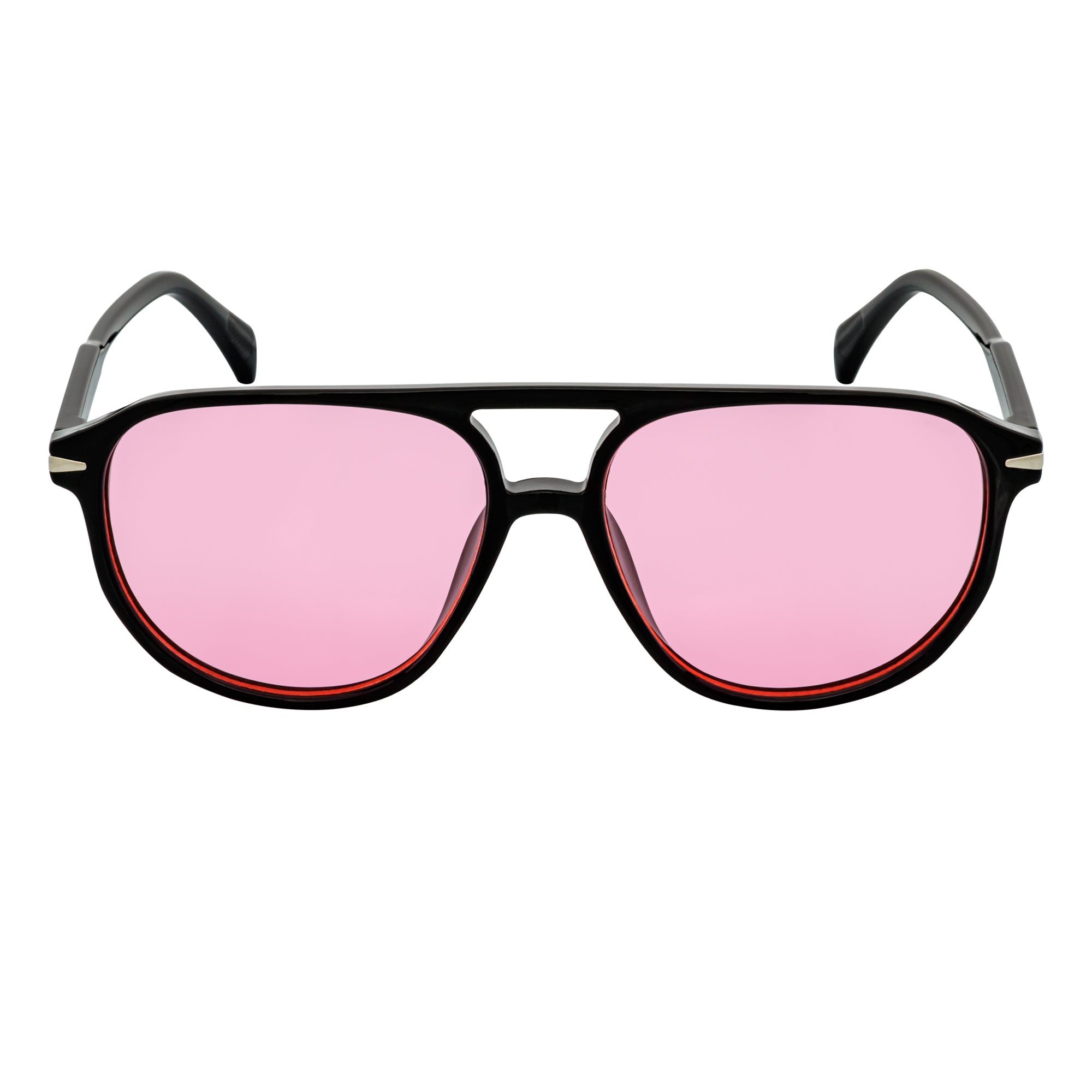 EPOCH - Classic Flat Top Plastic Aviator Black Sunglasses Pink Lens