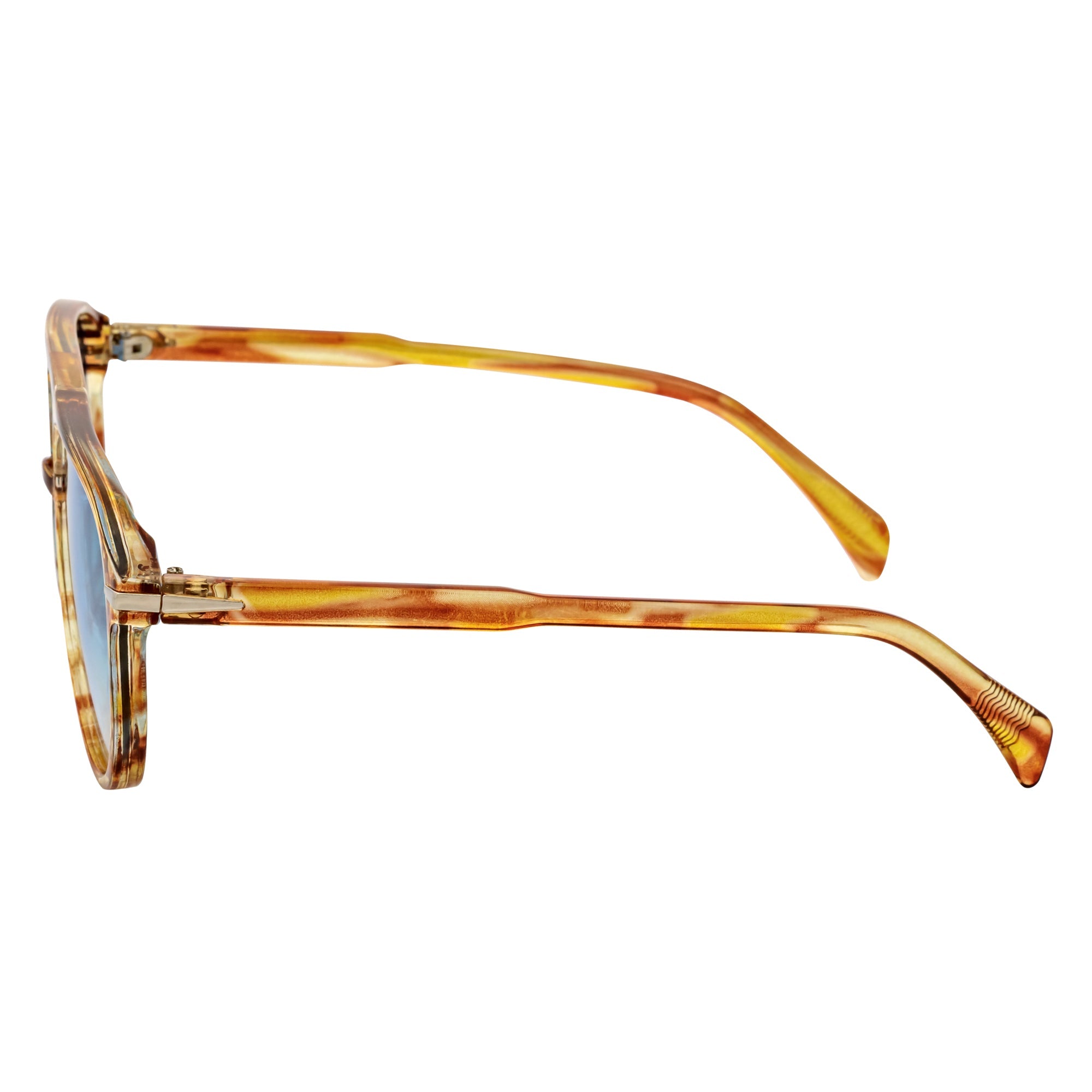 EPOCH - Classic Flat Top Plastic Aviator Havana Sunglasses Blue Tint Lens