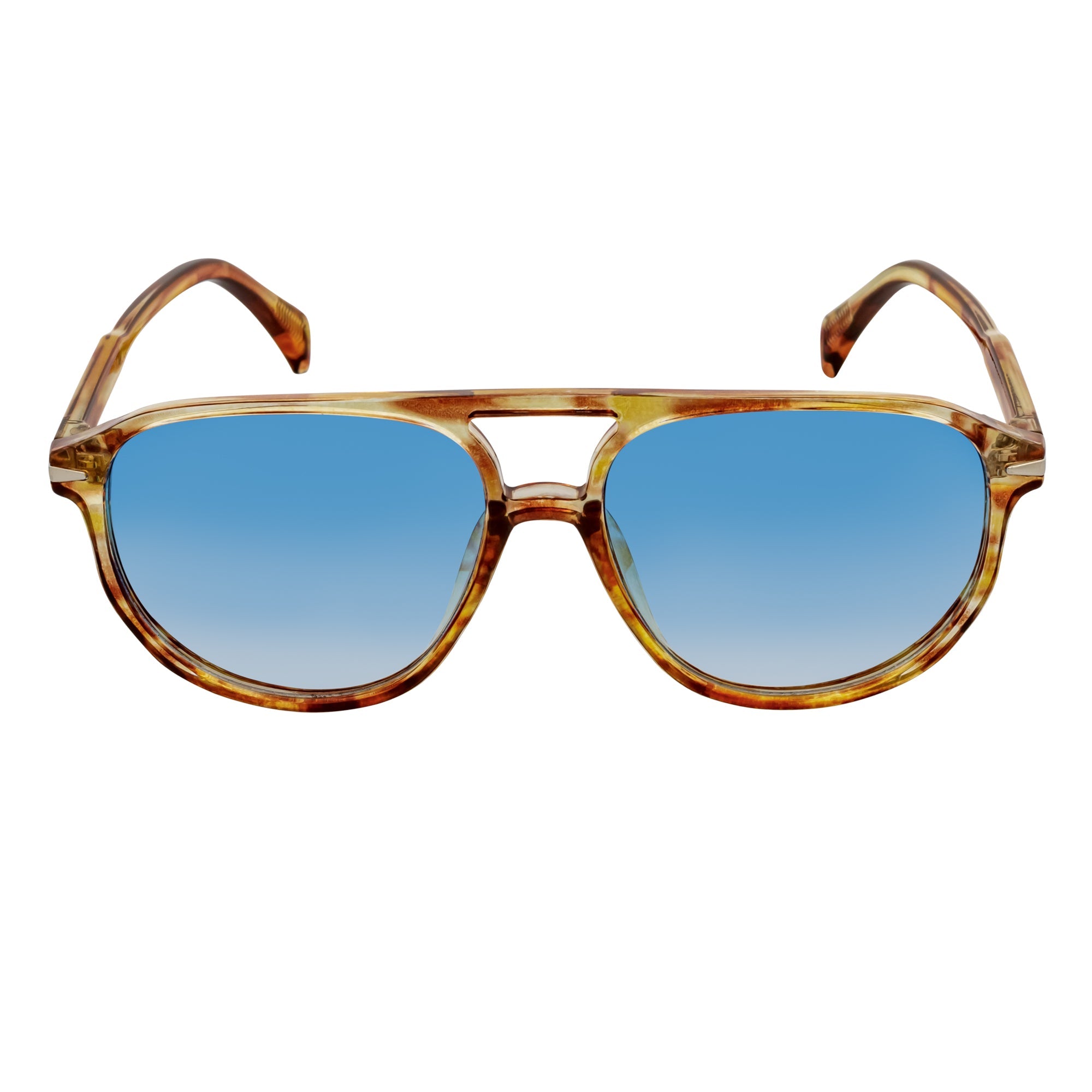 EPOCH - Classic Flat Top Plastic Aviator Havana Sunglasses Blue Tint Lens