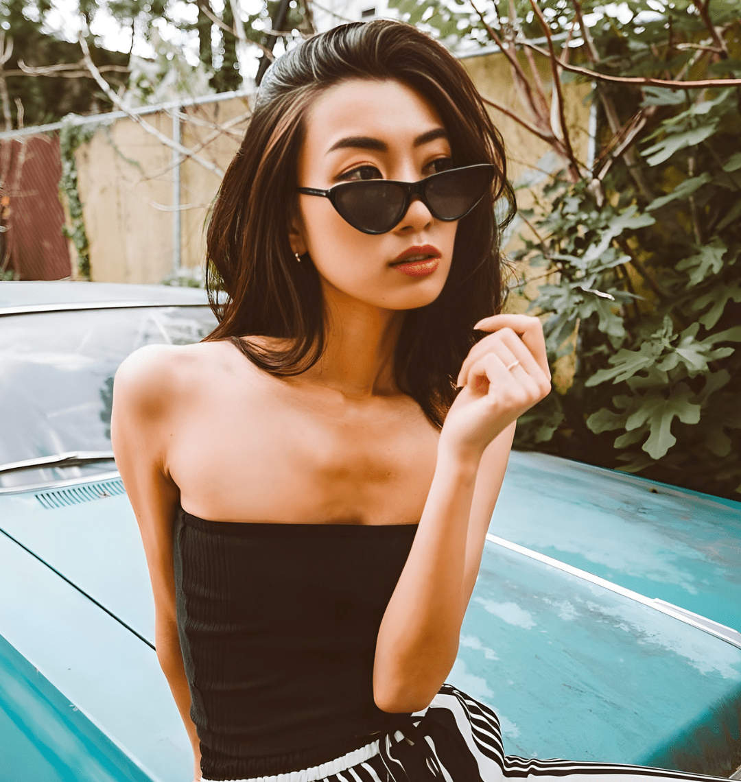 FELINE - Thick Oval Retro Small Cat Eye Sunglasses Black Smoke Tint