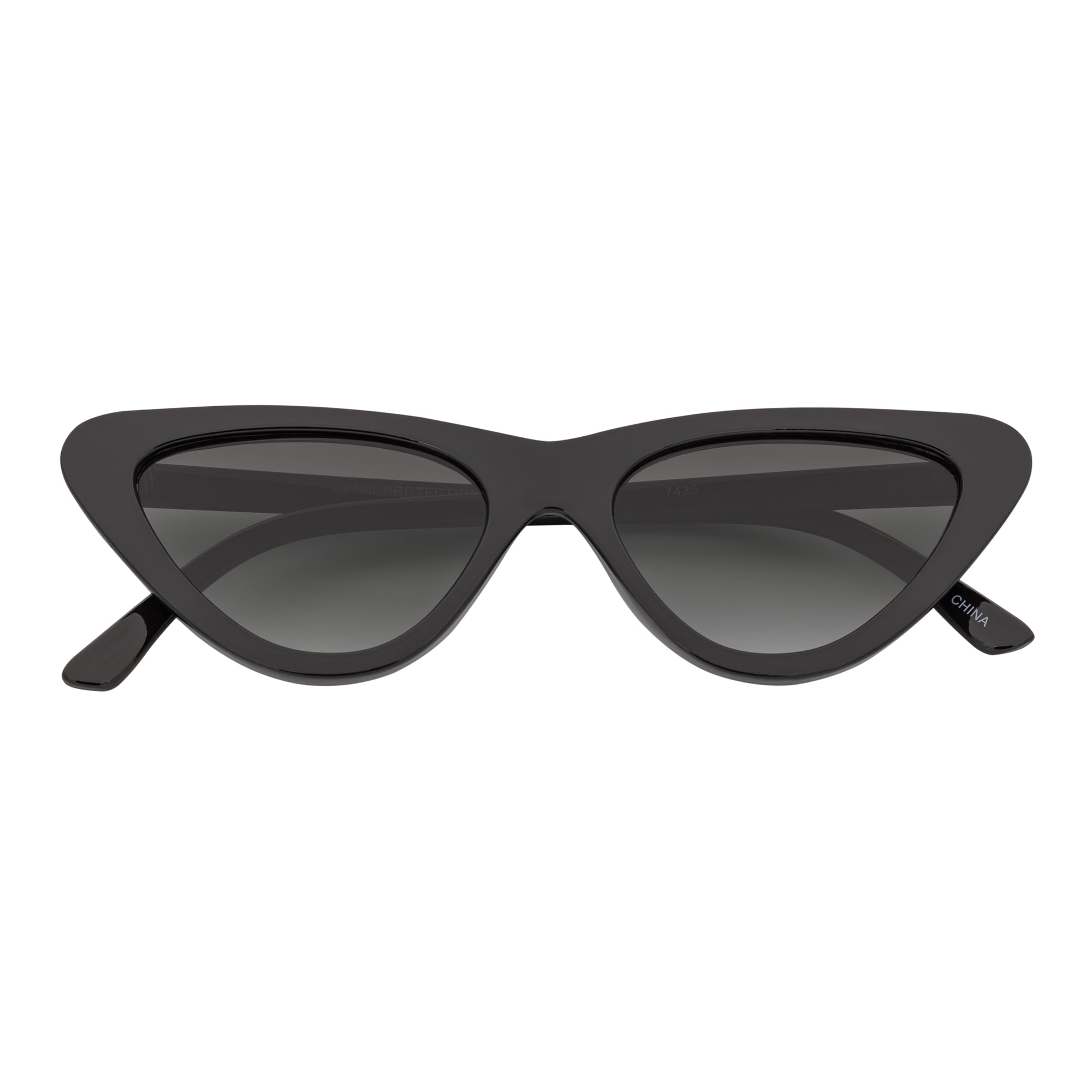 FELINE - Thick Oval Retro Small Cat Eye Sunglasses Black Smoke Tint