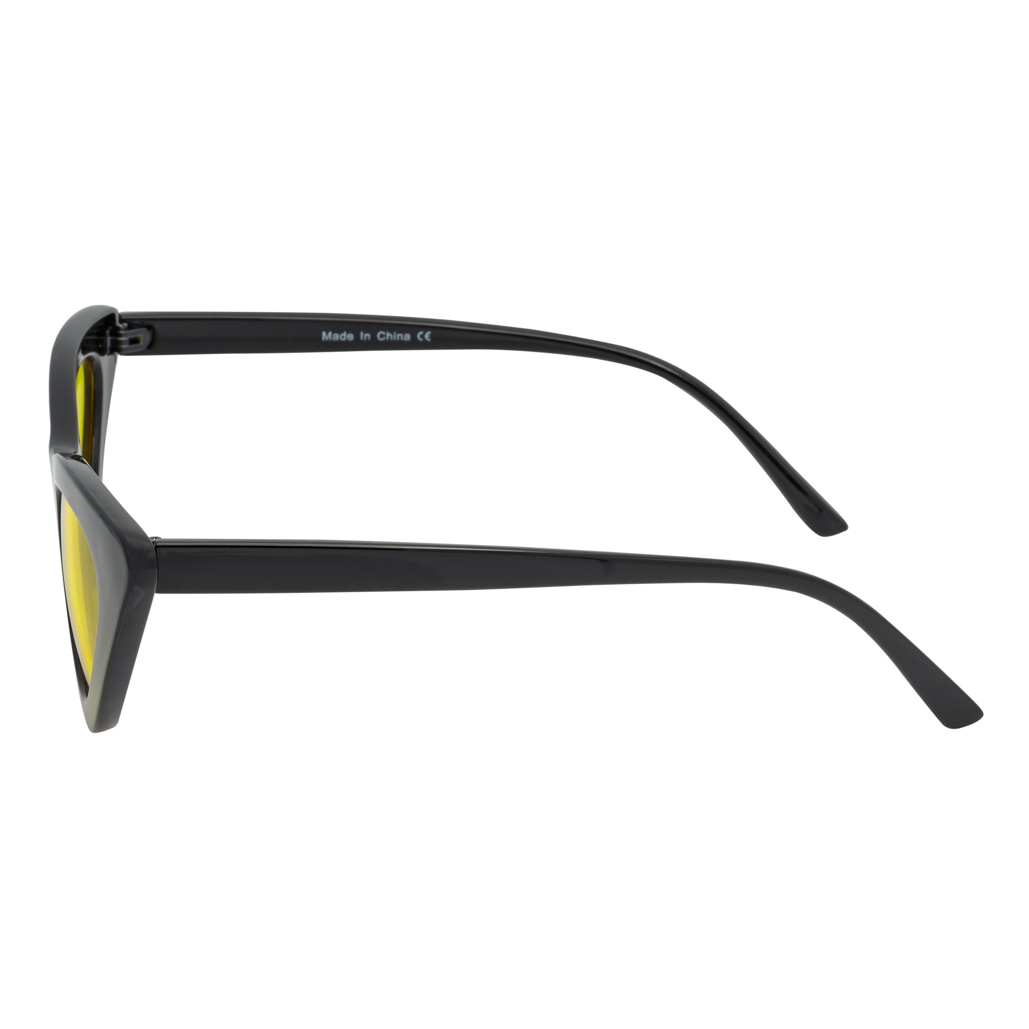 FELINE - Thick Oval Retro Small Cat Eye Sunglasses Black Yellow Tint