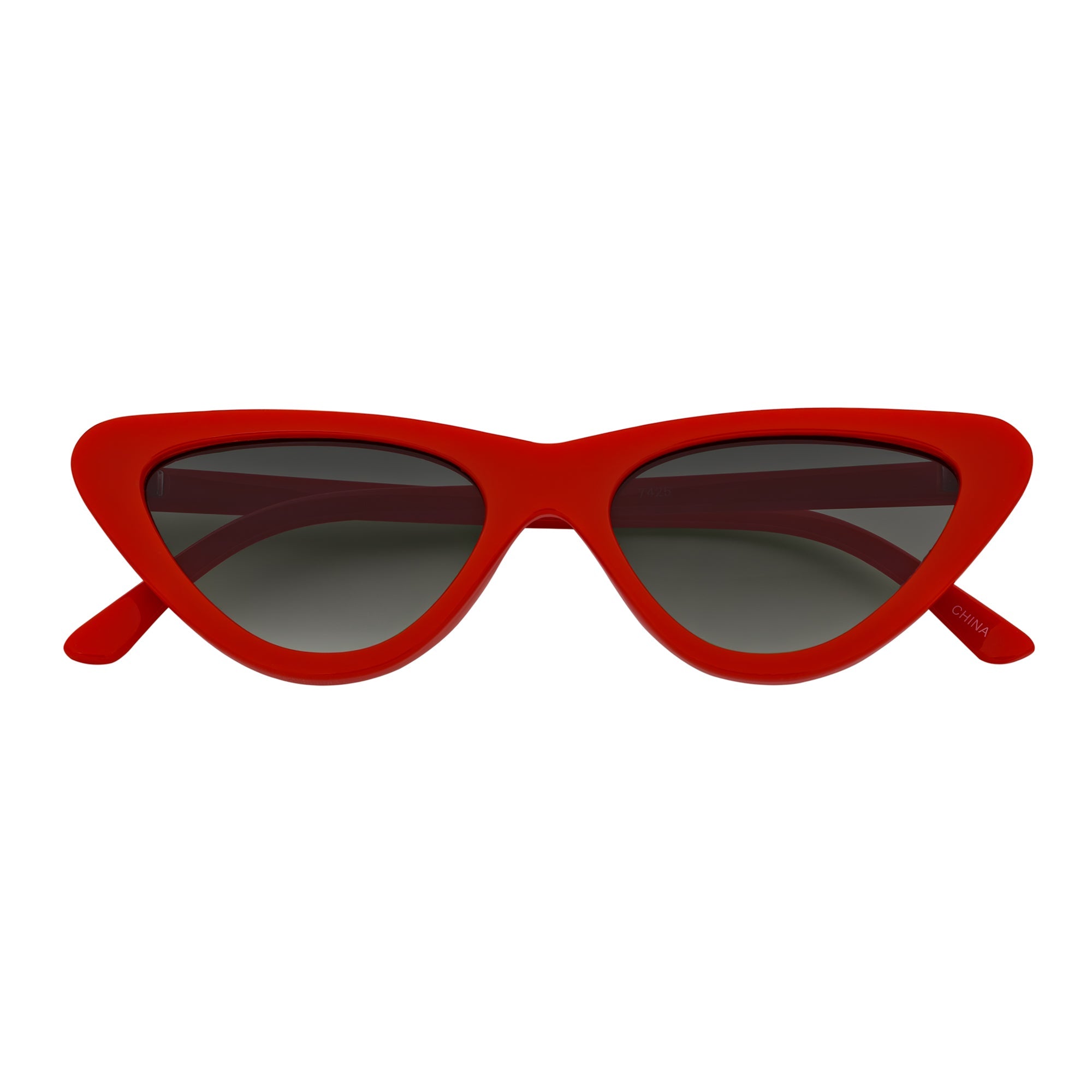 FELINE - Thick Oval Retro Small Cat Eye Sunglasses Red Smoke Tint