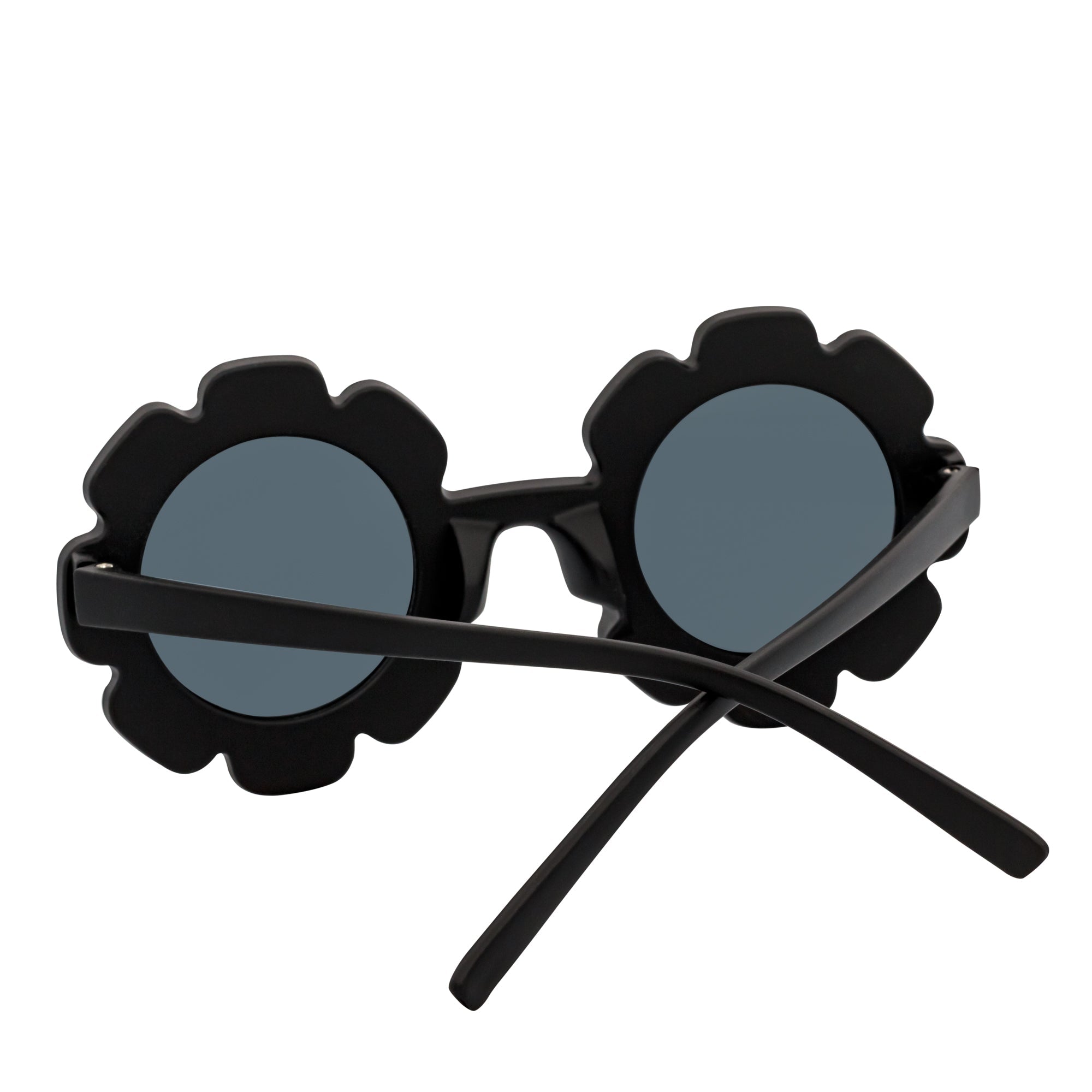 FLOWER HEARTS - Kids Girls Small Round Heart Flower Sunglasses Black Smoke