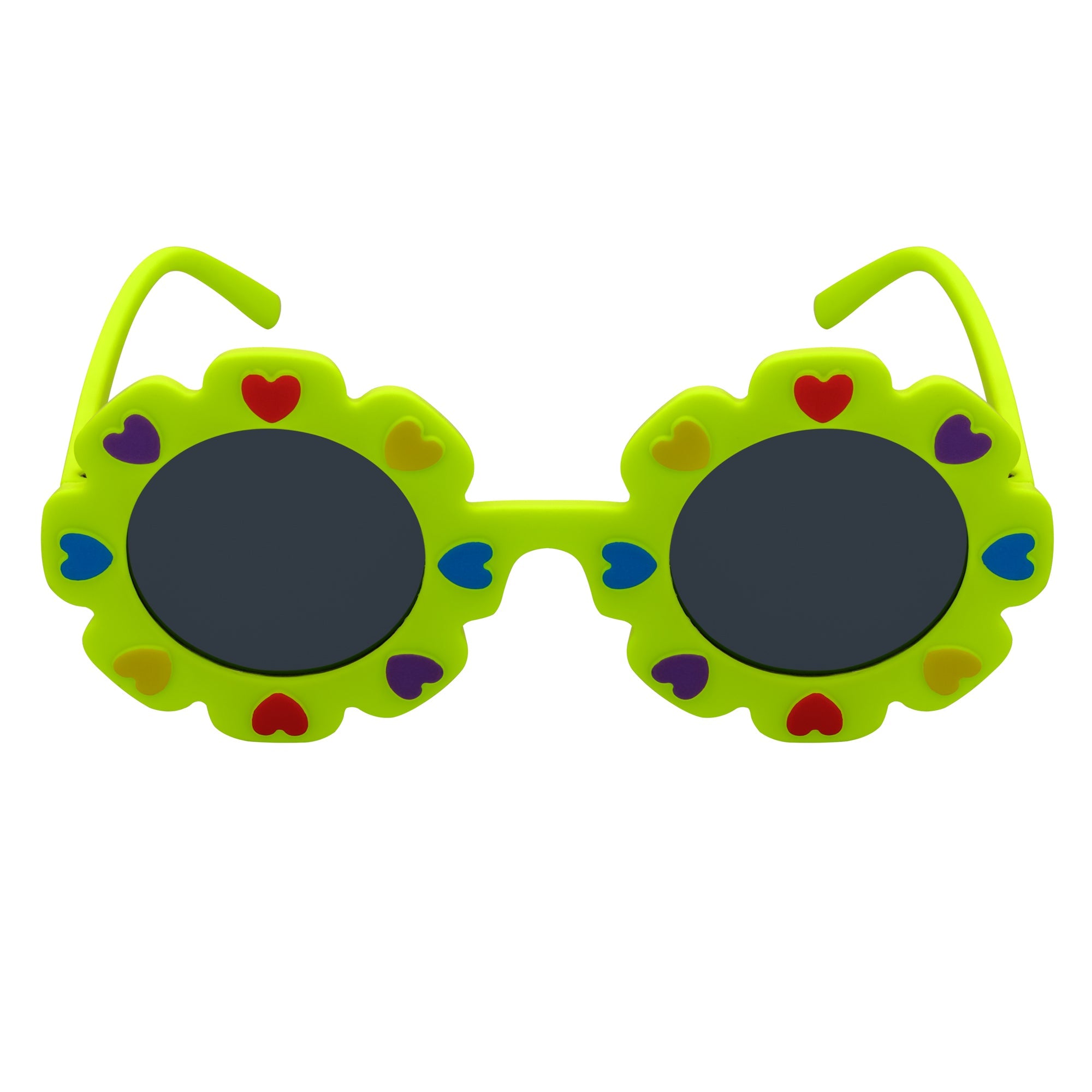 FLOWER HEARTS - Kids Girls Small Round Heart Flower Sunglasses Green Smoke