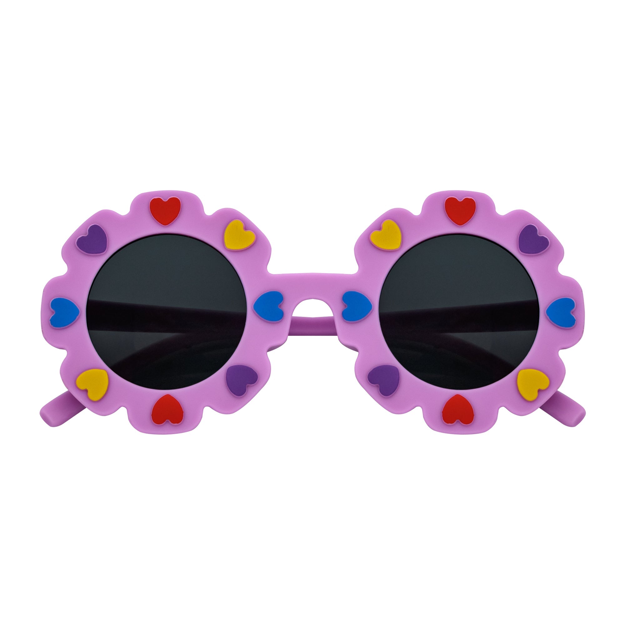 FLOWER HEARTS - Kids Girls Small Round Heart Flower Sunglasses Purple Smoke