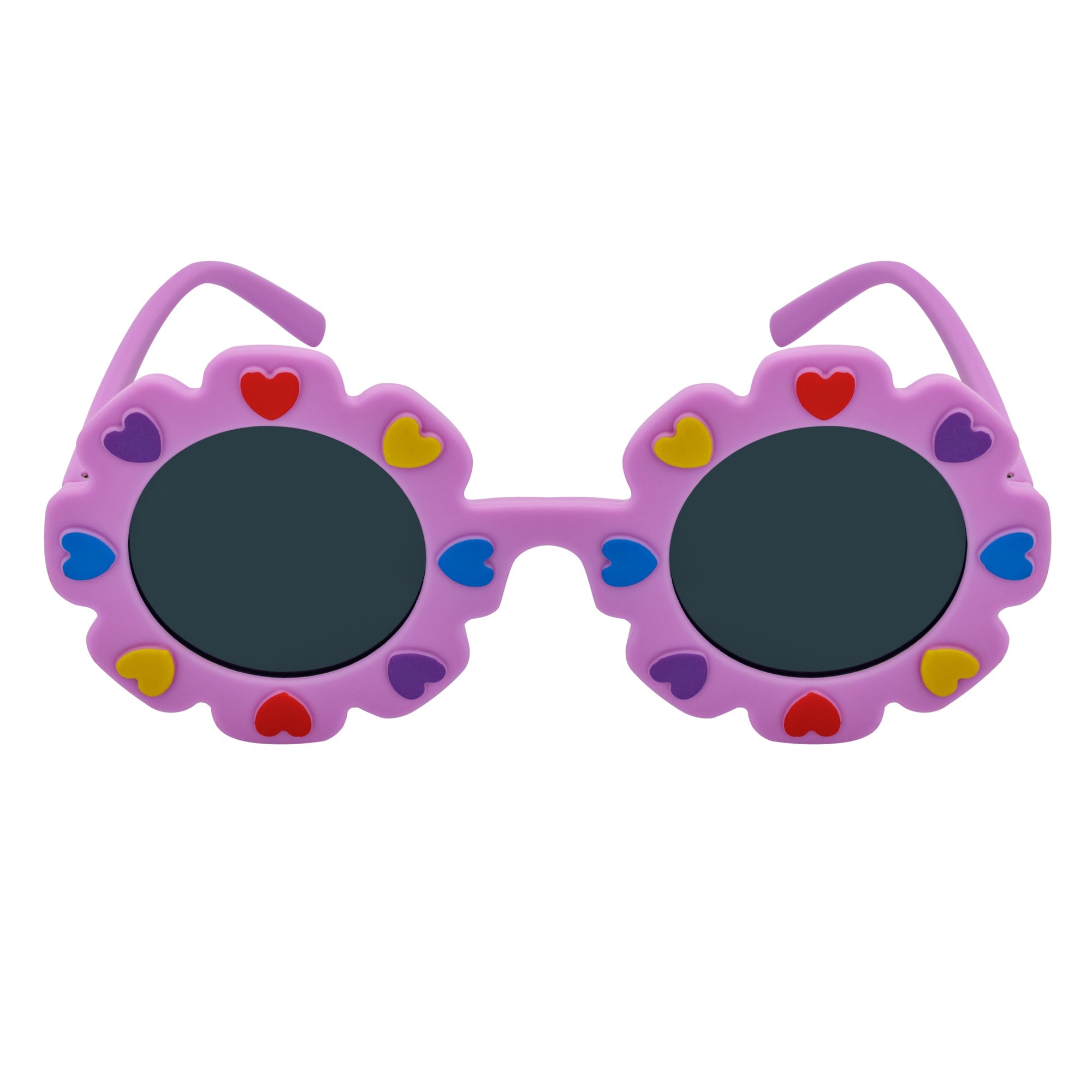 FLOWER HEARTS - Kids Girls Small Round Heart Flower Sunglasses Purple Smoke