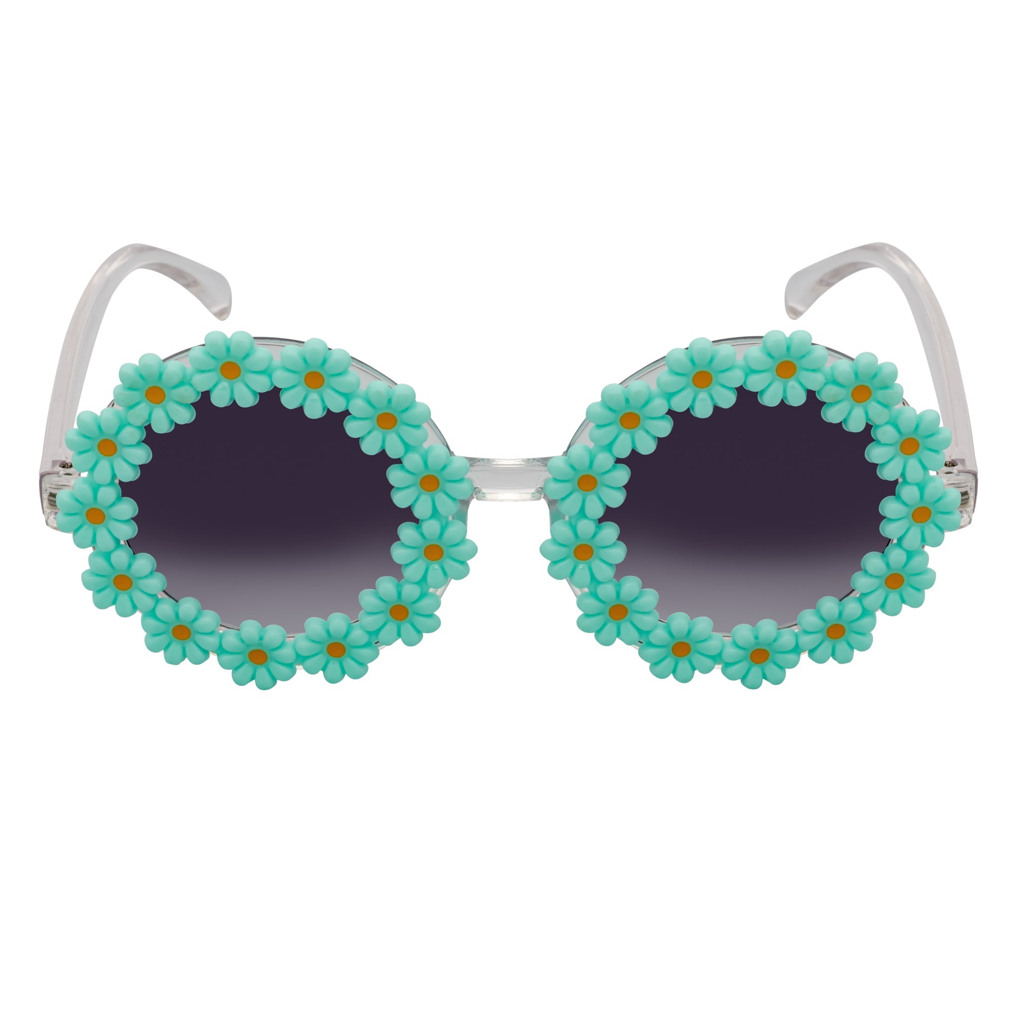 FLOWER LEI - Kids Small Round Flower Sunglasses Green Lavender