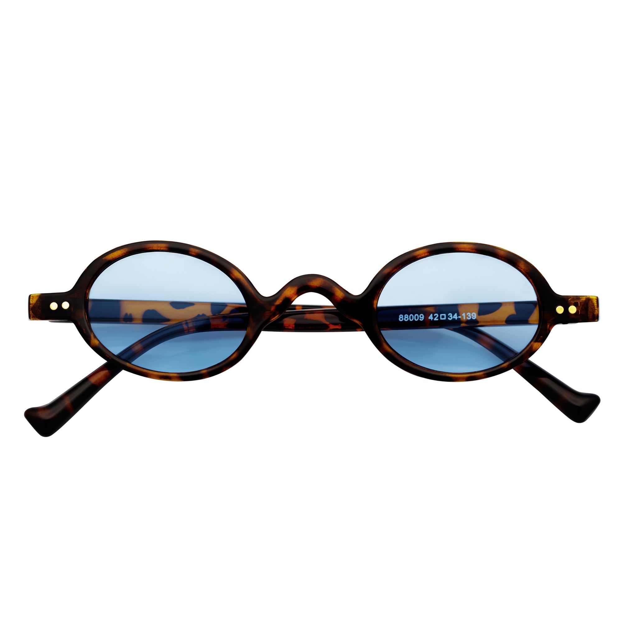 GIDEON - Small Round Sunglasses Tortoise Blue Tint