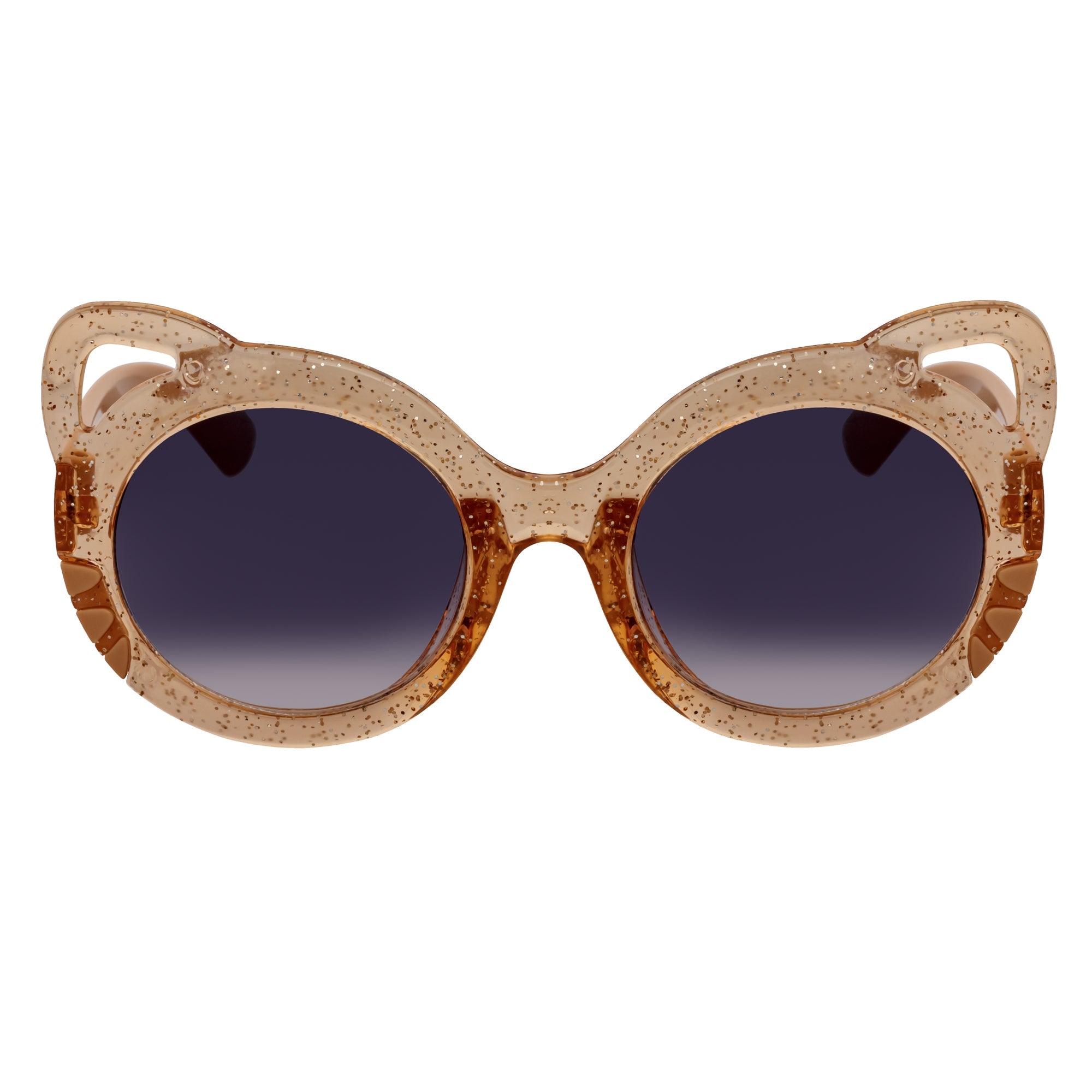 GLITTER CAT - Kids Small Round Glitter Cat Eye Sunglasses Brown Lavender