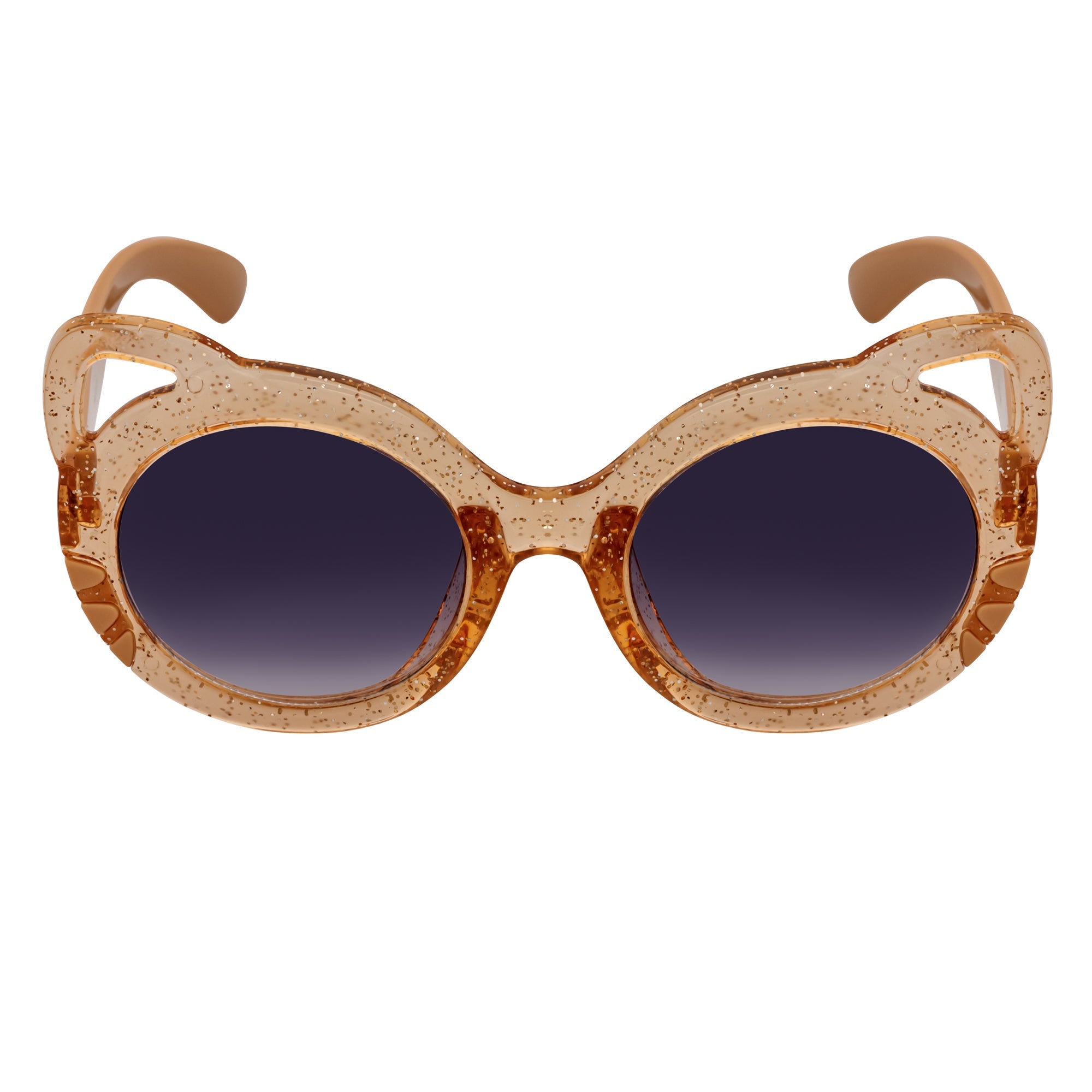 GLITTER CAT - Kids Small Round Glitter Cat Eye Sunglasses Brown Lavender