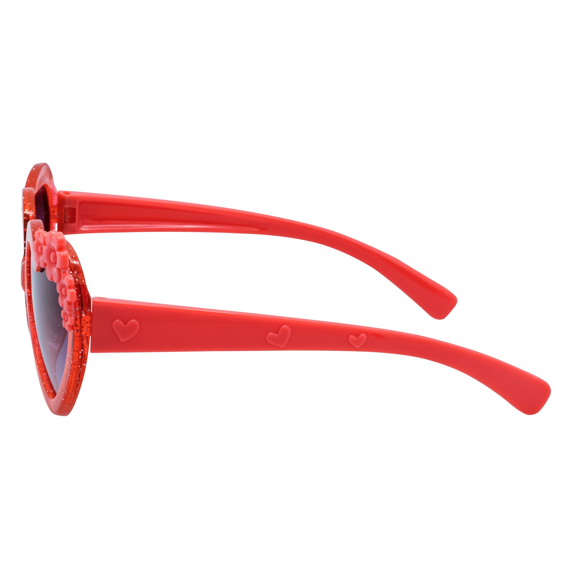 GLITTER HEART - Kids Small Glitter Heart Shaped Sunglasses Red Lavender