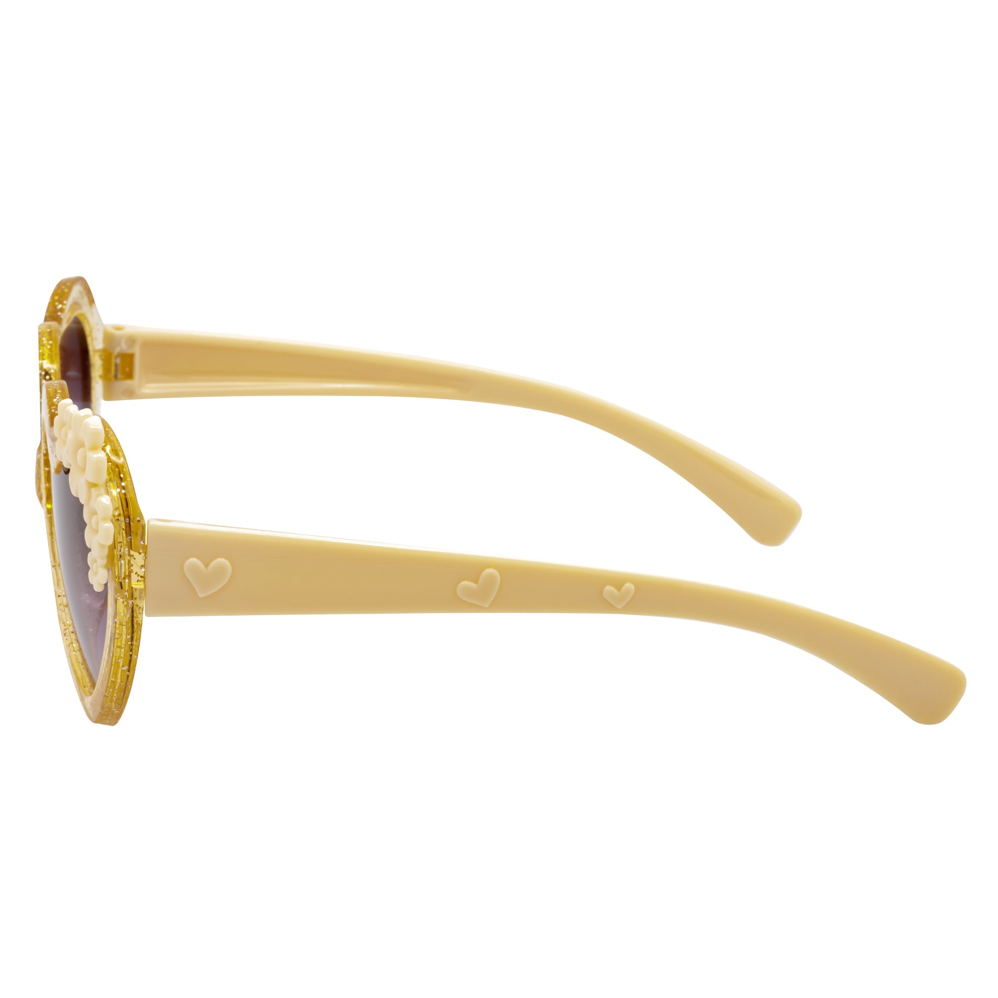 GLITTER HEART - Kids Small Glitter Heart Shaped Sunglasses Tan Lavender