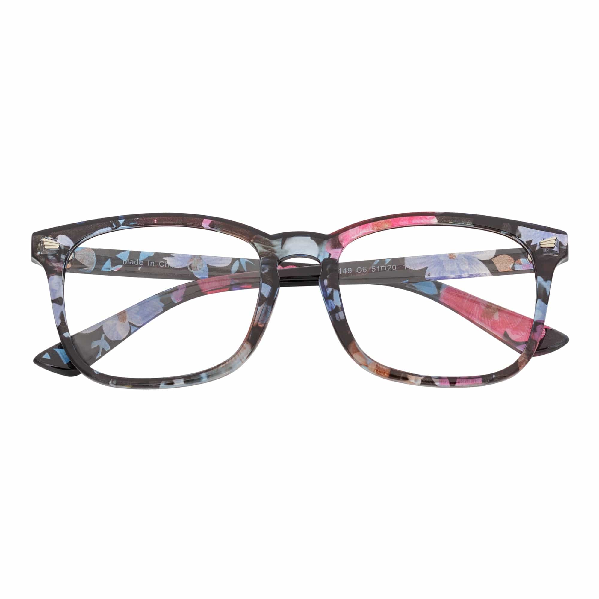 HARPER - Classic Horn Rimmed Blue Light Glasses Floral Clear Lens
